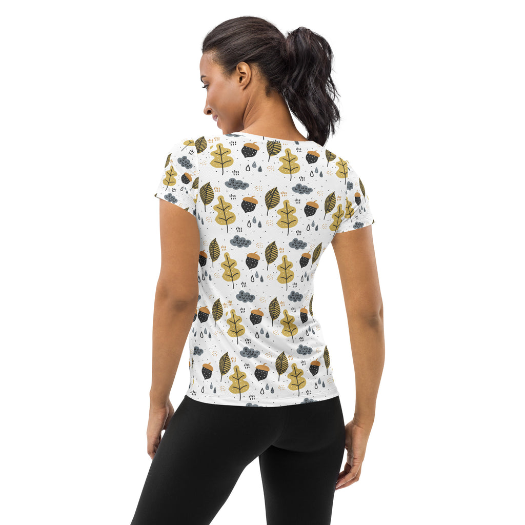 Women’s Autumn Leaves & Acorns Performance Athletic T-Shirt - Lightweight Moisture Wicking Workout Top with UPF 50+