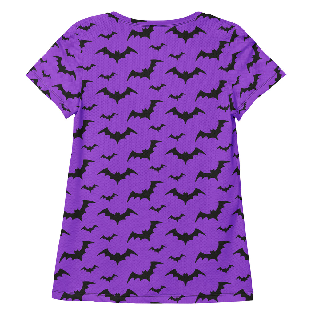 Women’s Purple Bats Halloween Performance Athletic T-Shirt - Lightweight Moisture Wicking Workout Top with UPF 50+