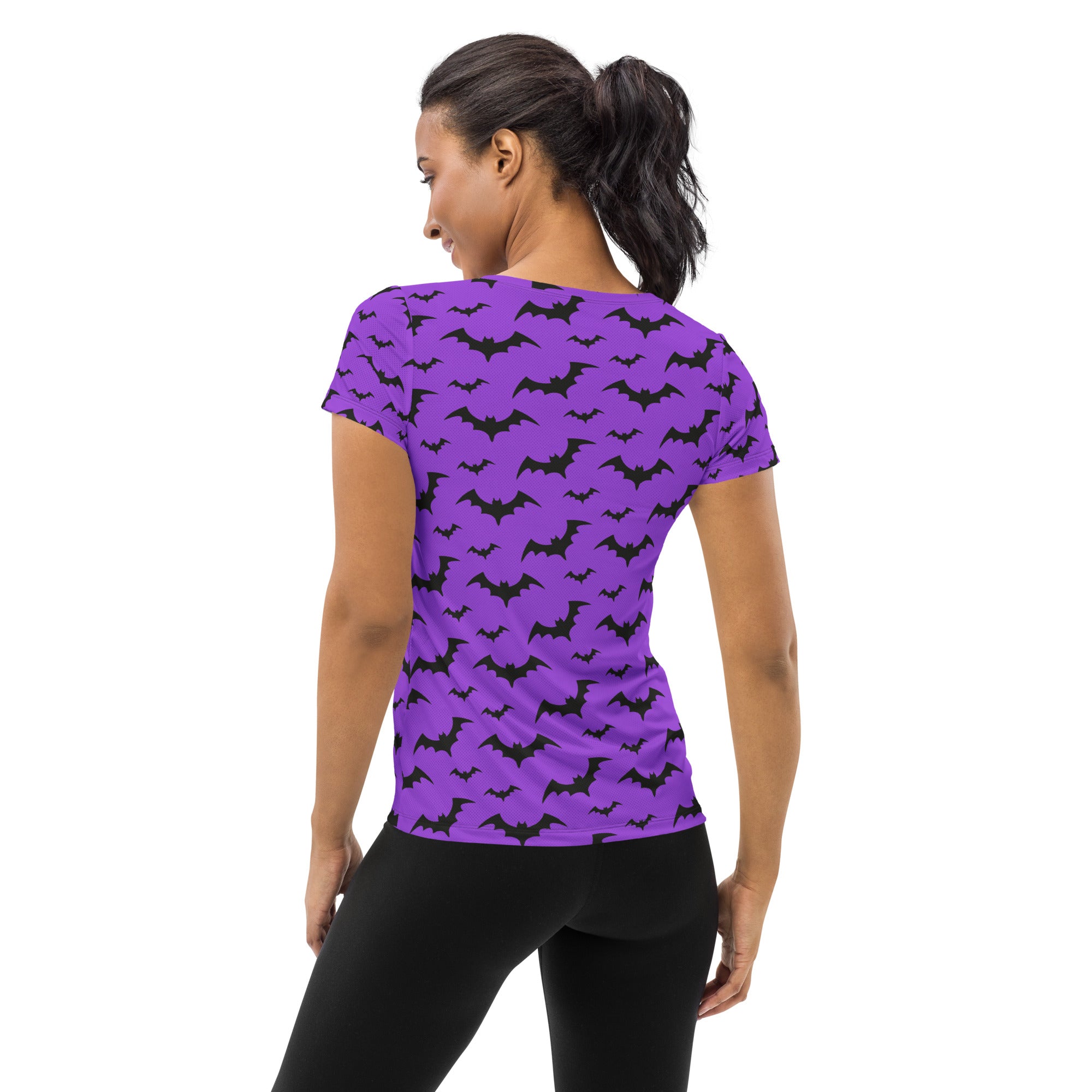Women’s Purple Bats Halloween Performance Athletic T-Shirt - Lightweight Moisture Wicking Workout Top with UPF 50+