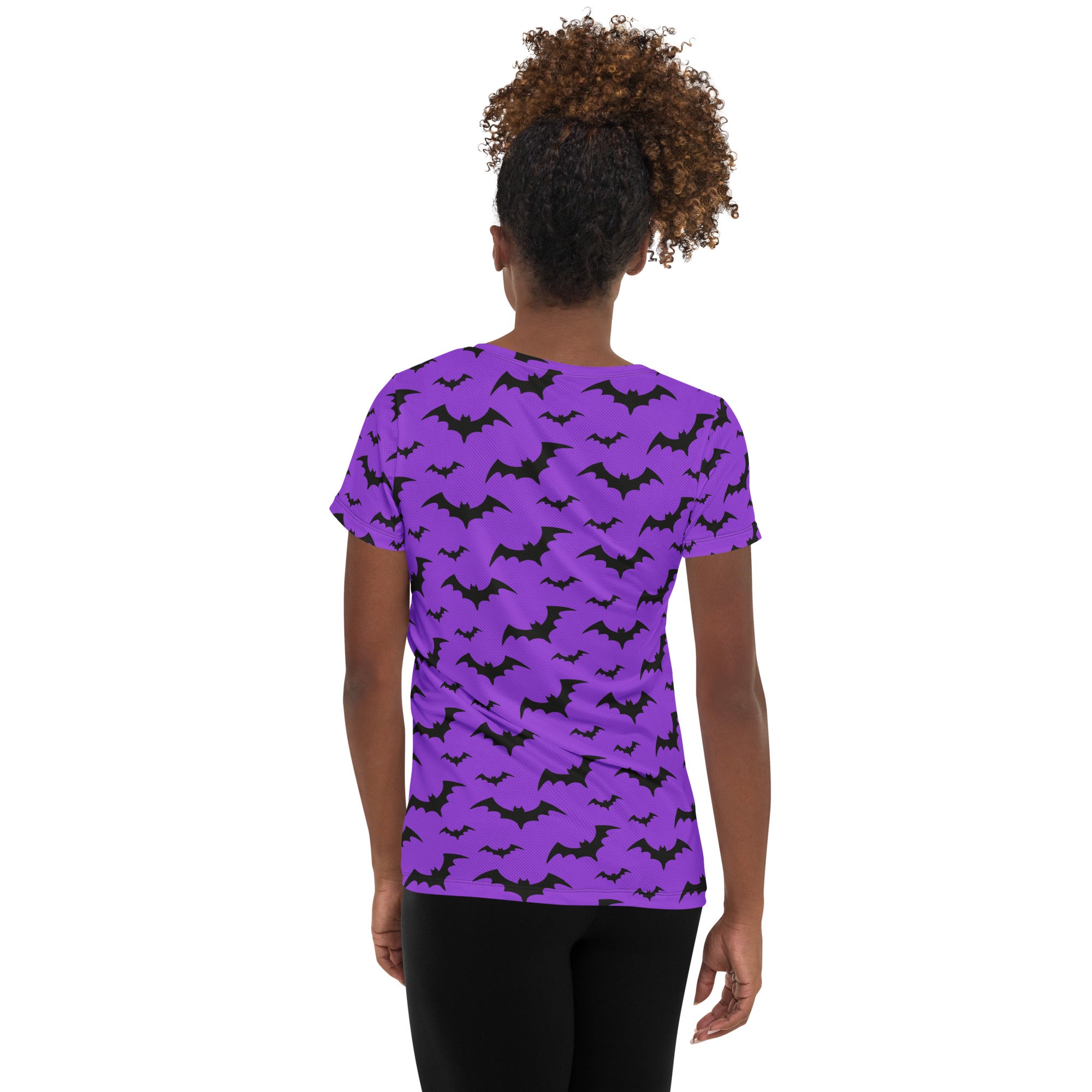 Women’s Purple Bats Halloween Performance Athletic T-Shirt - Lightweight Moisture Wicking Workout Top with UPF 50+