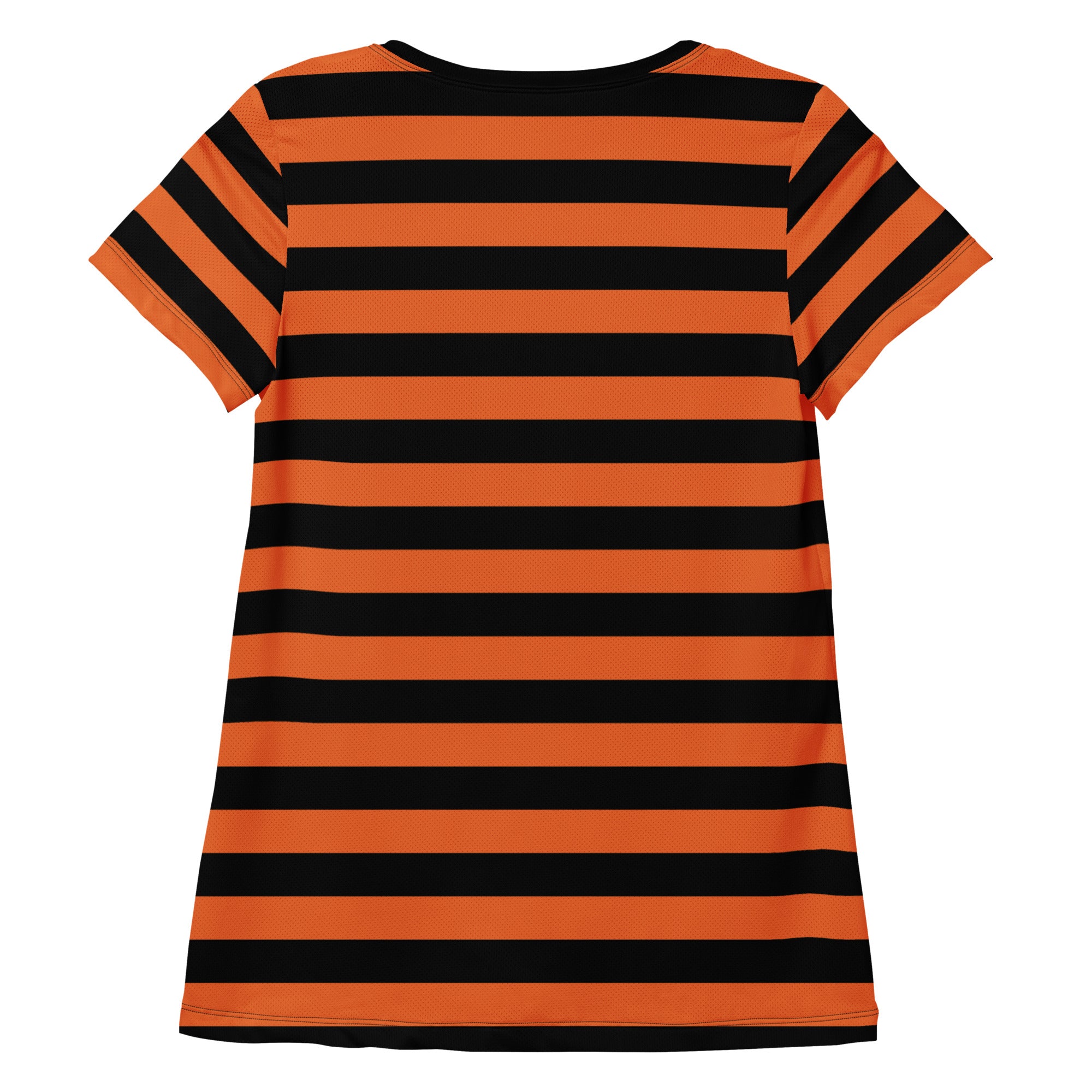 Women’s Orange and Black Halloween Striped Performance Athletic T-Shirt - Lightweight Moisture Wicking Workout Top with UPF 50+