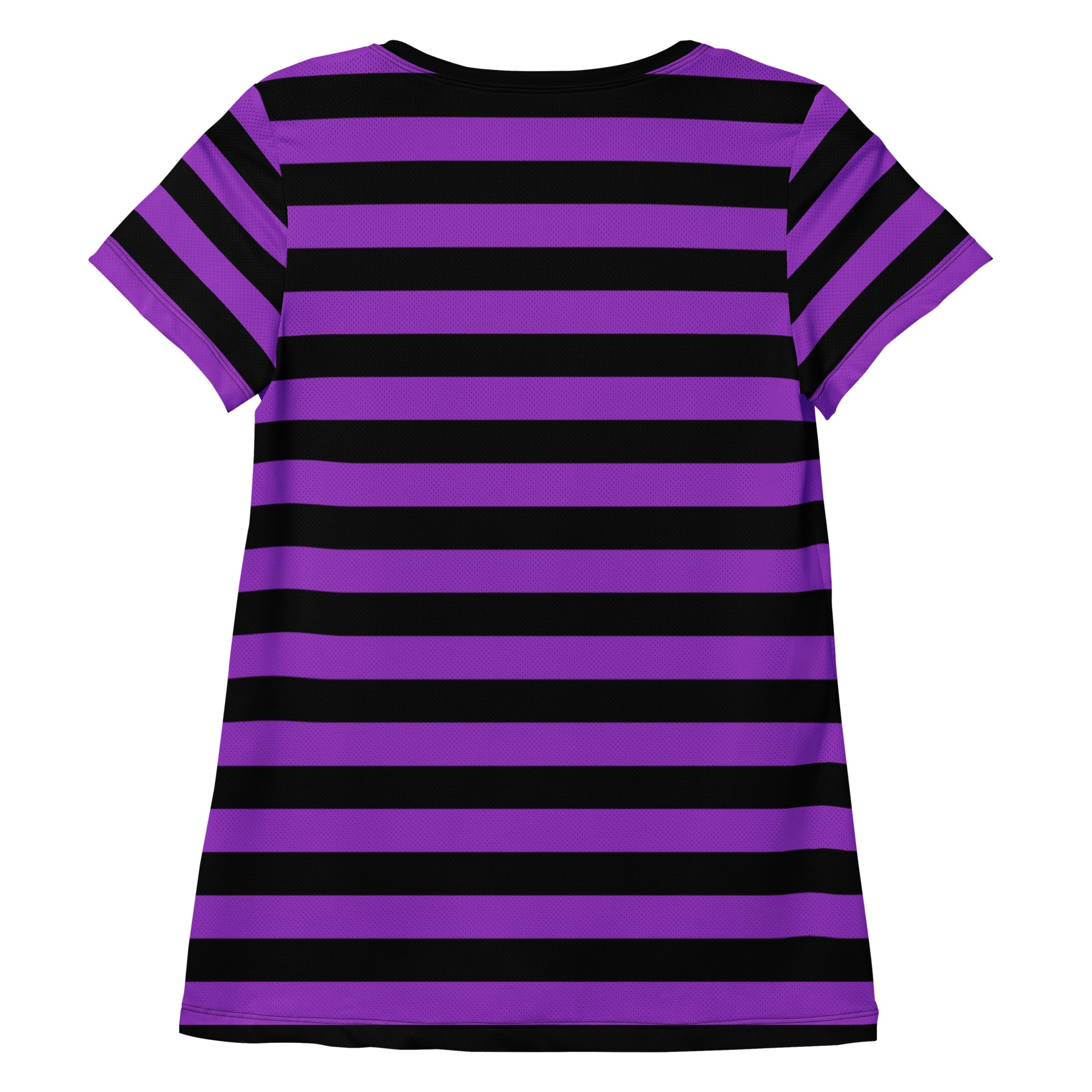 Women’s Purple and Black Halloween Striped Performance Athletic T-Shirt - Lightweight Moisture Wicking Workout Top with UPF 50+