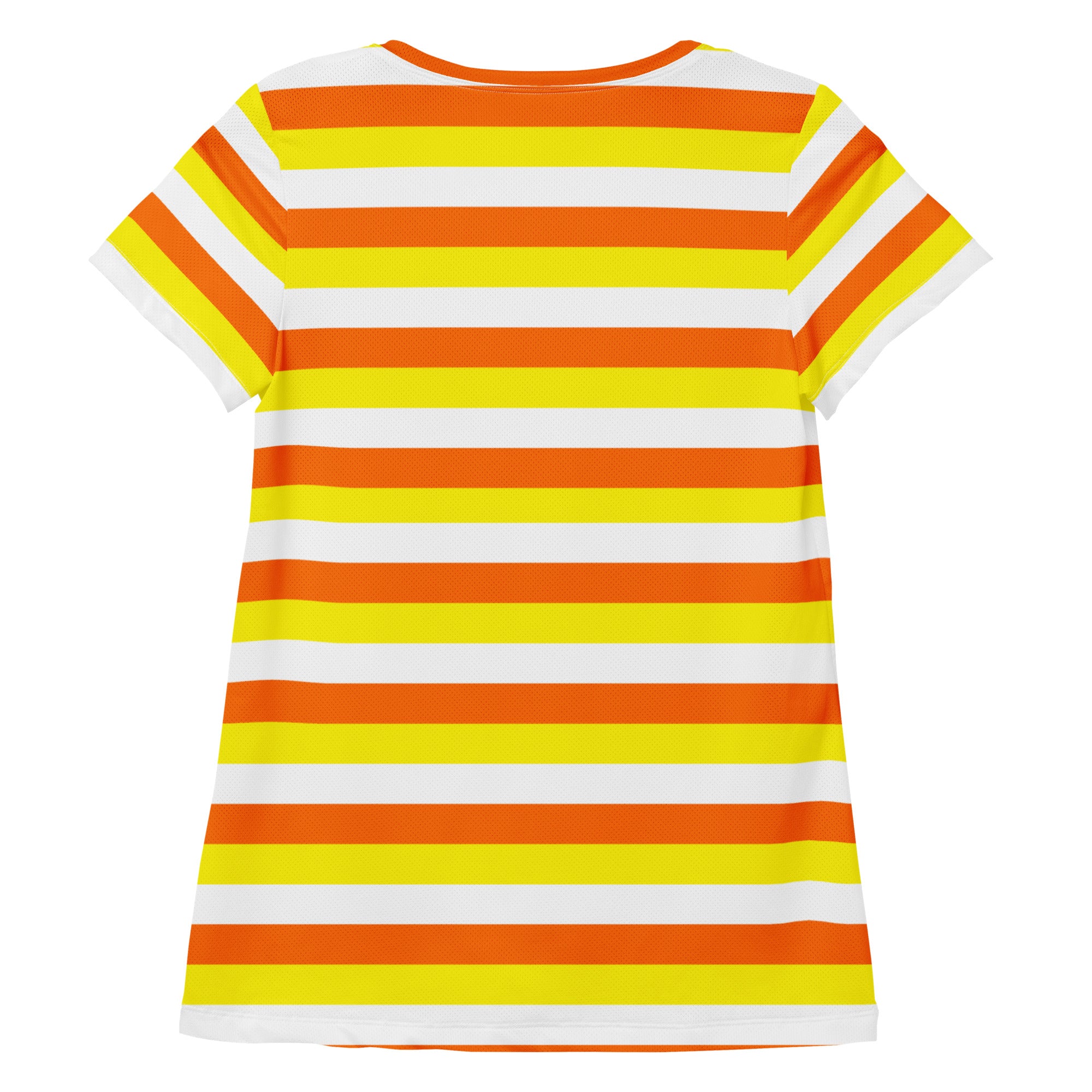 Women’s Candy Corn Stripes Performance Athletic T-Shirt - Lightweight Moisture Wicking Workout Top with UPF 50+