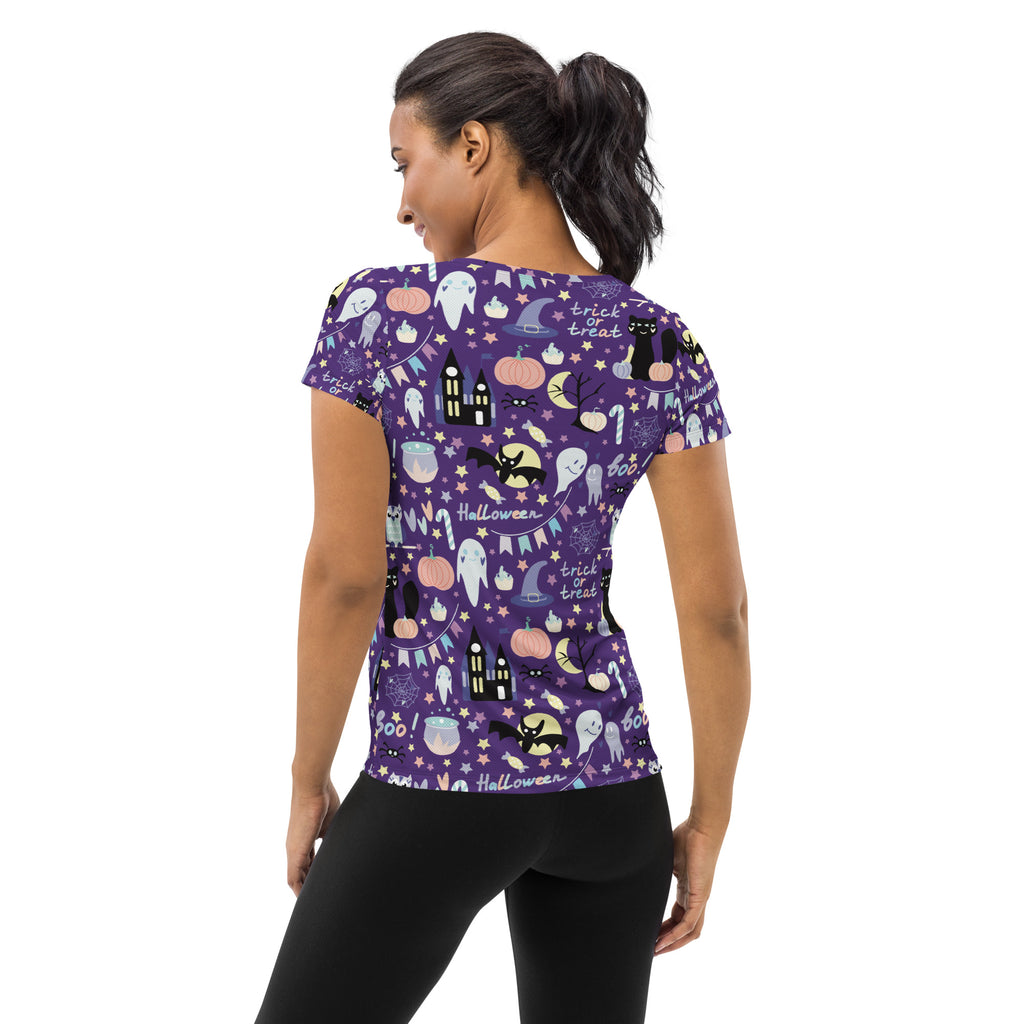 Women’s Spooky Halloween Performance Athletic T-Shirt - Lightweight Moisture Wicking Workout Top with UPF 50+