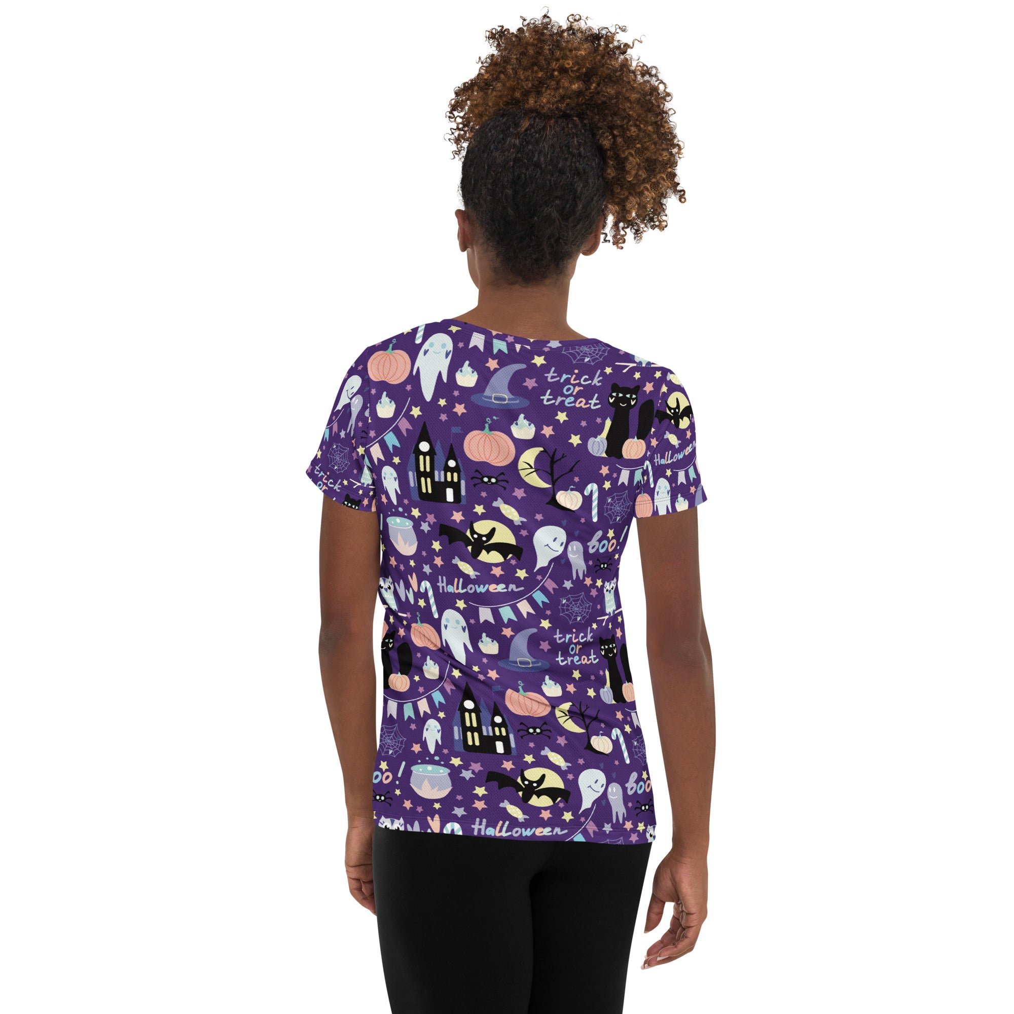 Women’s Spooky Halloween Performance Athletic T-Shirt - Lightweight Moisture Wicking Workout Top with UPF 50+
