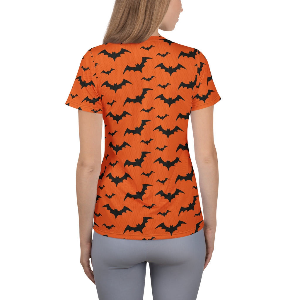 Women’s Orange Bats Halloween Performance Athletic T-Shirt - Lightweight Moisture Wicking Workout Top with UPF 50+