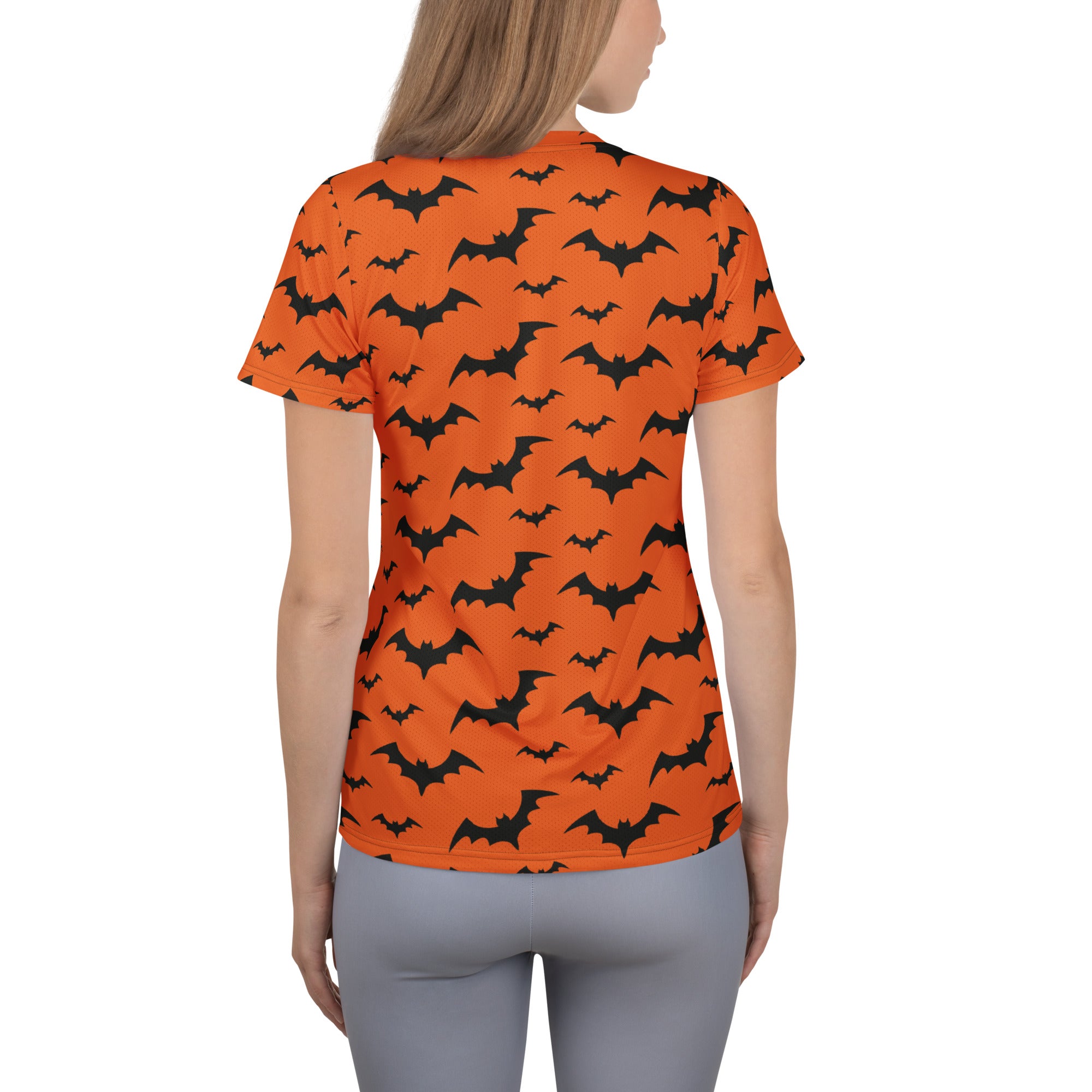 Women’s Orange Bats Halloween Performance Athletic T-Shirt - Lightweight Moisture Wicking Workout Top with UPF 50+