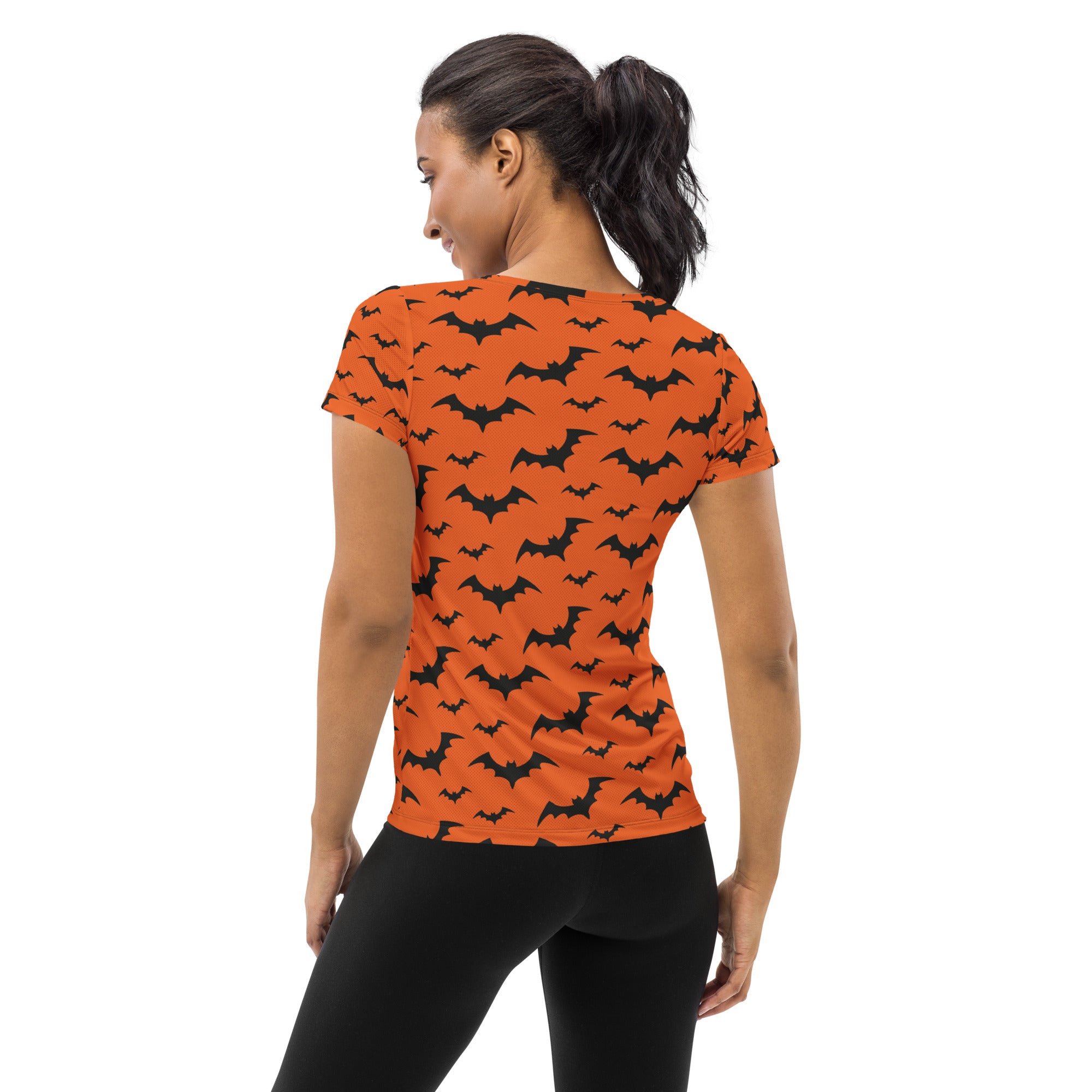 Women’s Orange Bats Halloween Performance Athletic T-Shirt - Lightweight Moisture Wicking Workout Top with UPF 50+