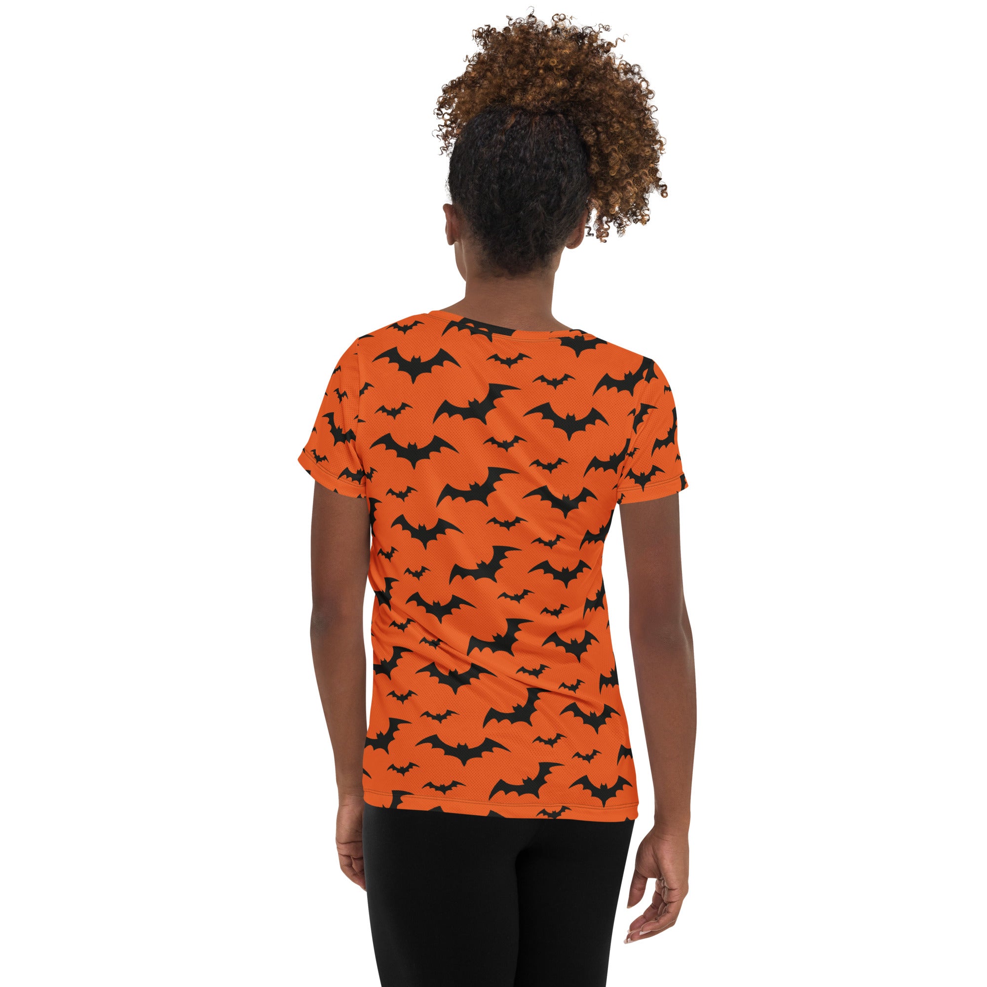 Women’s Orange Bats Halloween Performance Athletic T-Shirt - Lightweight Moisture Wicking Workout Top with UPF 50+