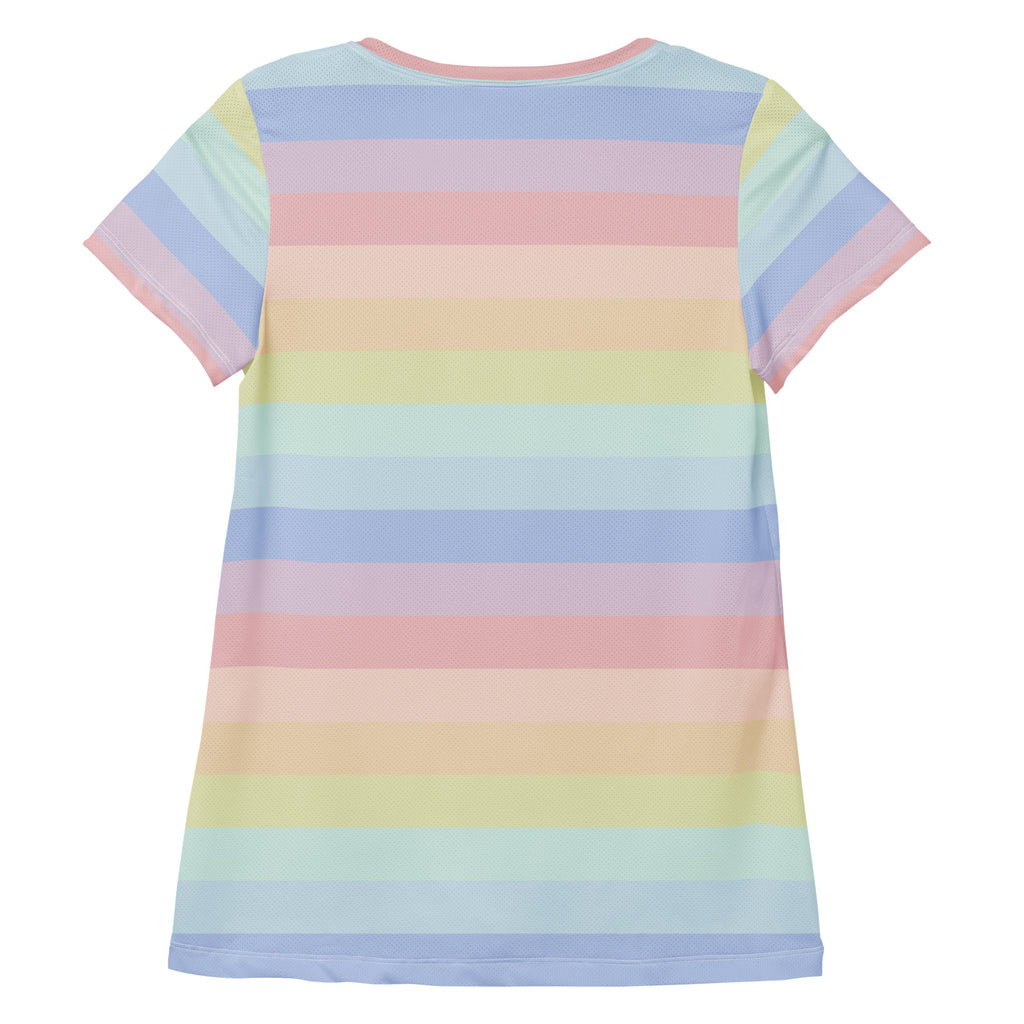 Women’s Colorful Pastel Striped Performance Athletic T-Shirt - Lightweight Moisture Wicking Workout Top with UPF 50+