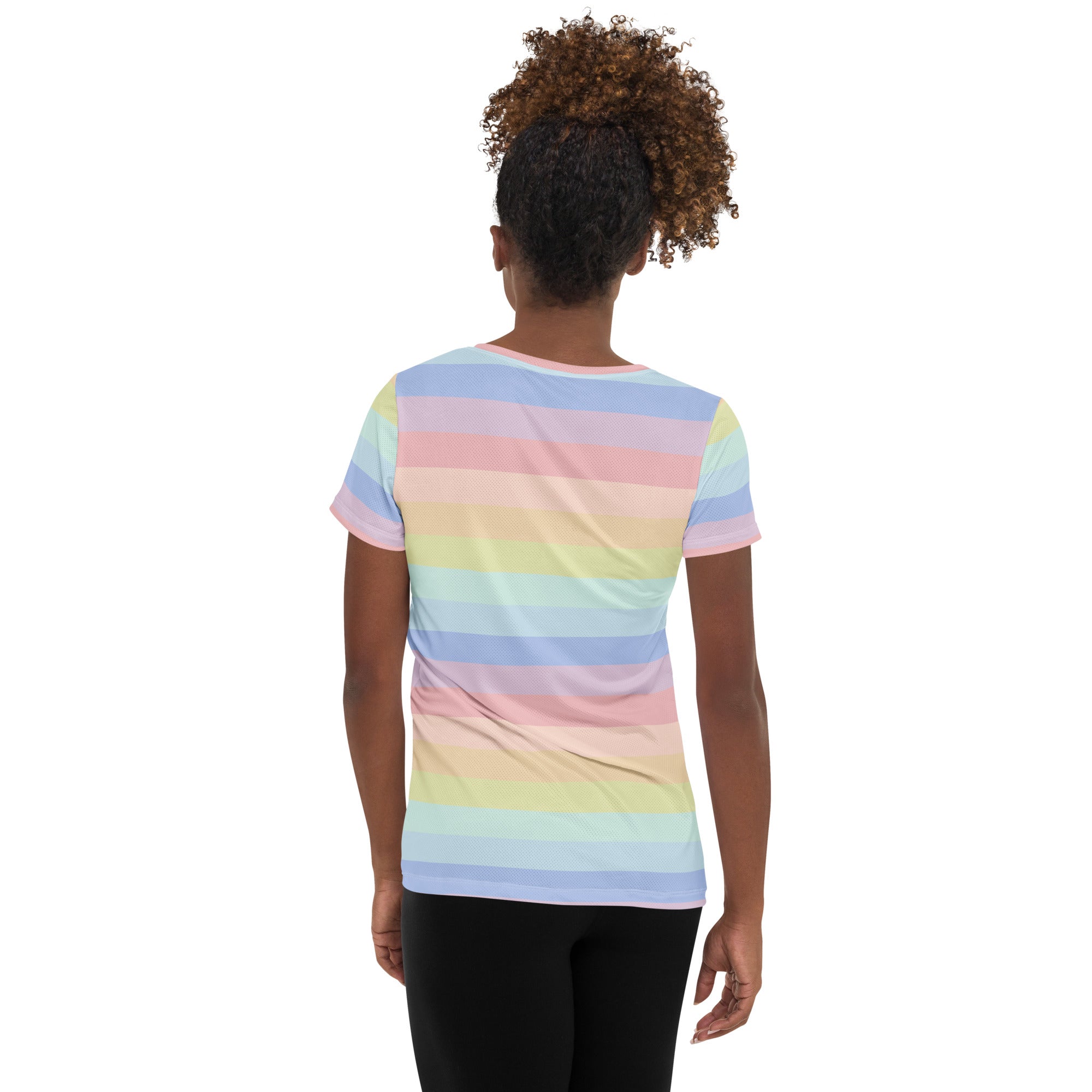 Women’s Colorful Pastel Striped Performance Athletic T-Shirt - Lightweight Moisture Wicking Workout Top with UPF 50+