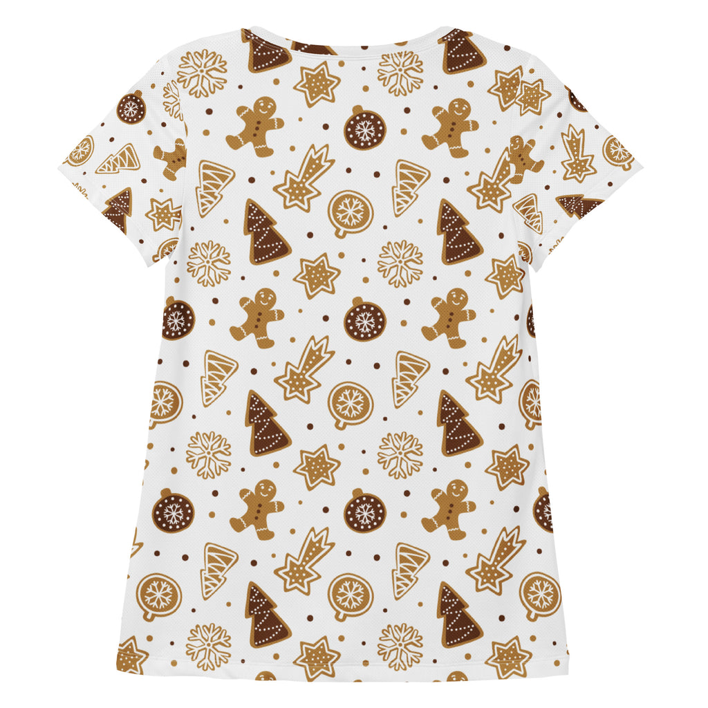 Women’s Gingerbread Cookies Christmas Performance Athletic T-Shirt - Lightweight Moisture Wicking Workout Top with UPF 50+