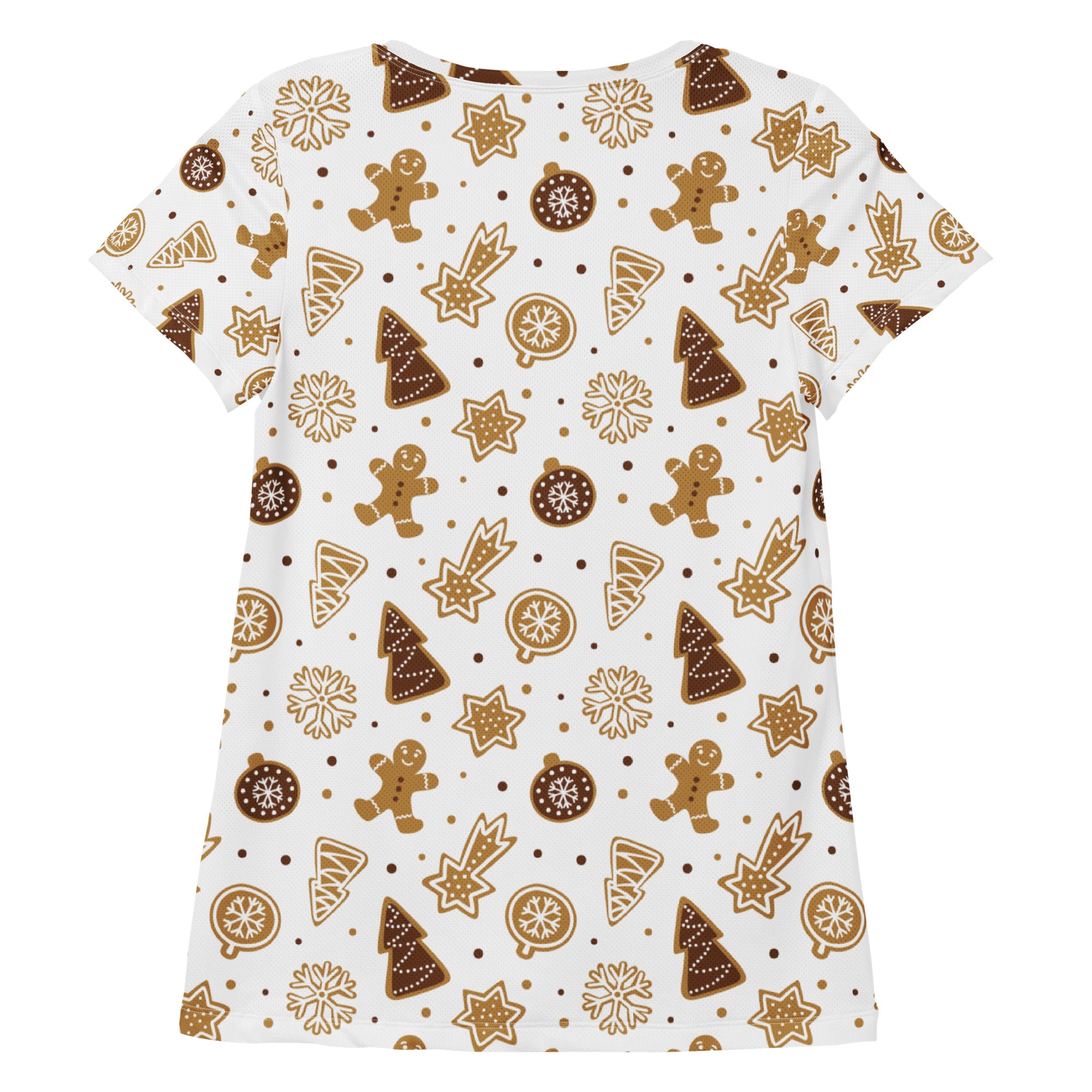 Women’s Gingerbread Cookies Christmas Performance Athletic T-Shirt - Lightweight Moisture Wicking Workout Top with UPF 50+
