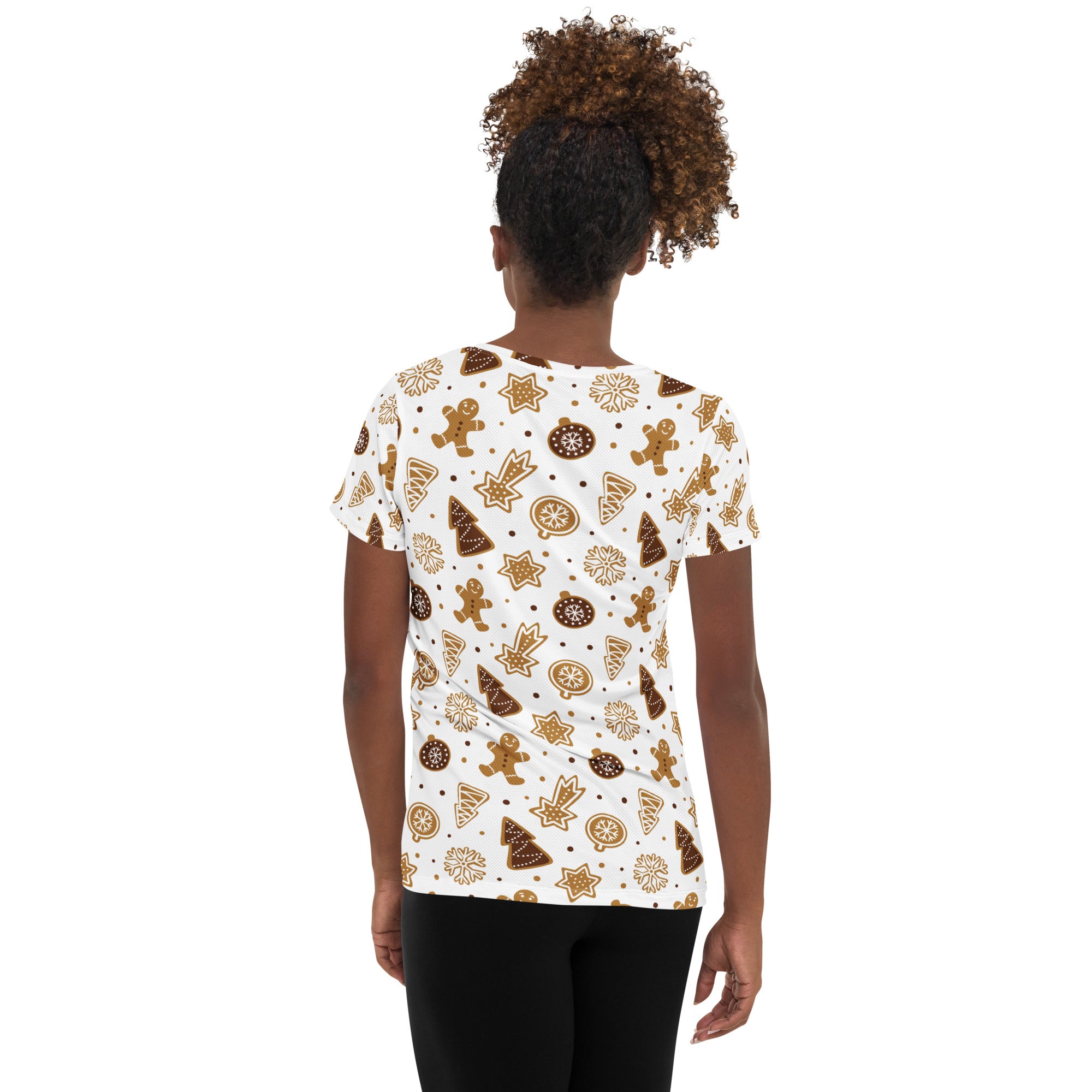 Women’s Gingerbread Cookies Christmas Performance Athletic T-Shirt - Lightweight Moisture Wicking Workout Top with UPF 50+