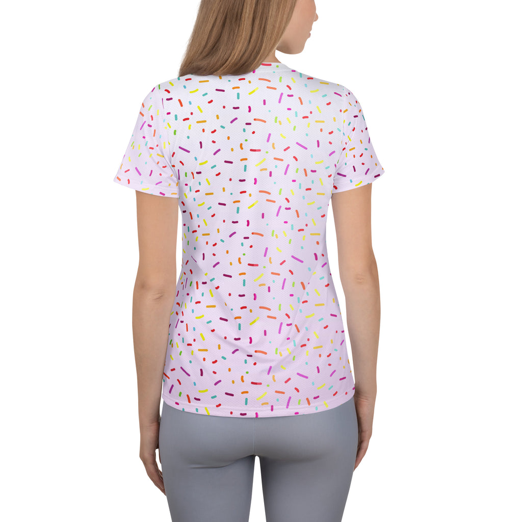 Women’s Colorful Sprinkles Performance Athletic T-Shirt - Lightweight Moisture Wicking Workout Top with UPF 50+