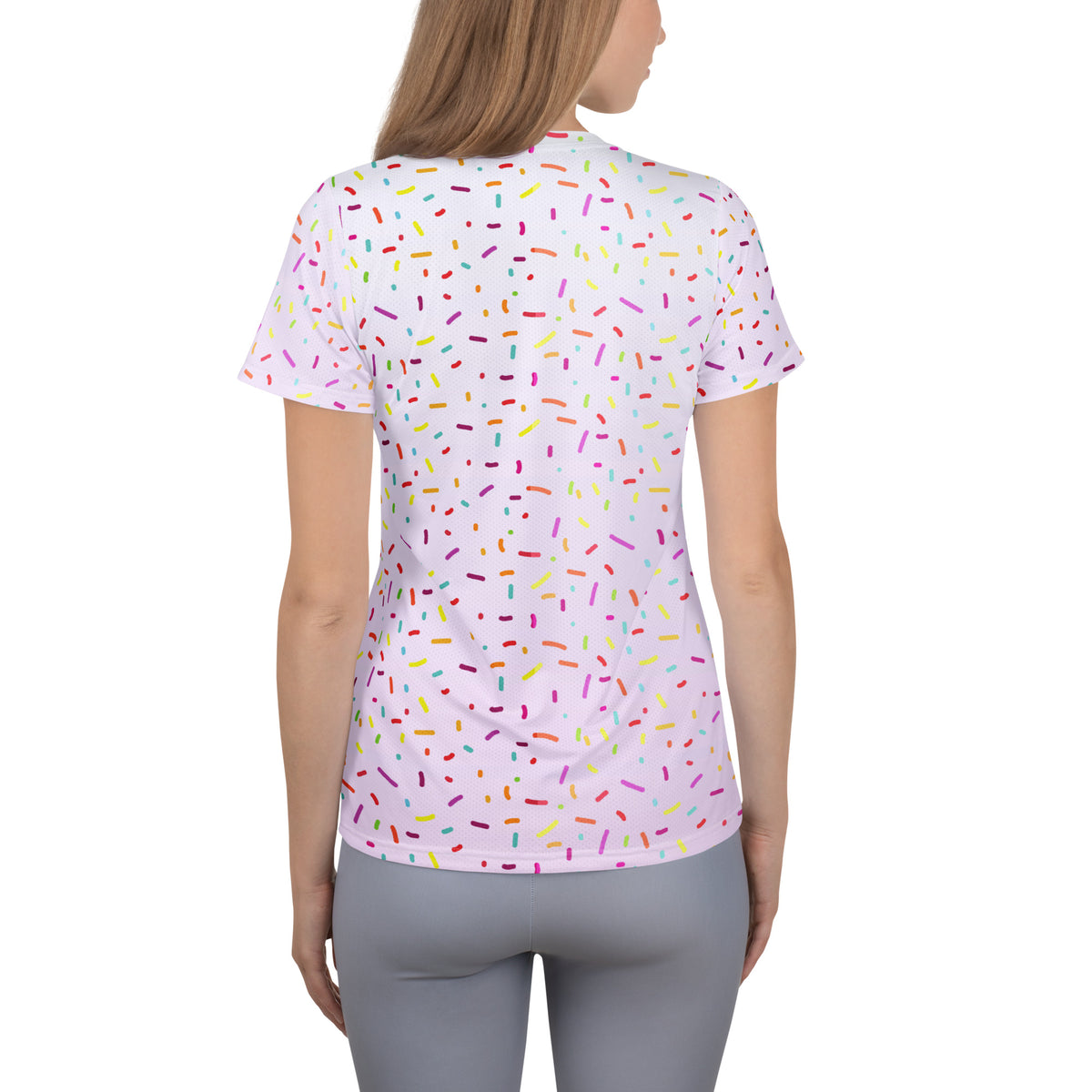 Women’s Colorful Sprinkles Performance Athletic T-Shirt - Lightweight Moisture Wicking Workout Top with UPF 50+