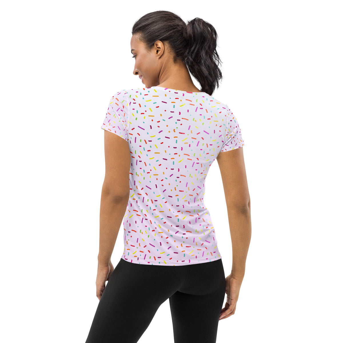 Women’s Colorful Sprinkles Performance Athletic T-Shirt - Lightweight Moisture Wicking Workout Top with UPF 50+