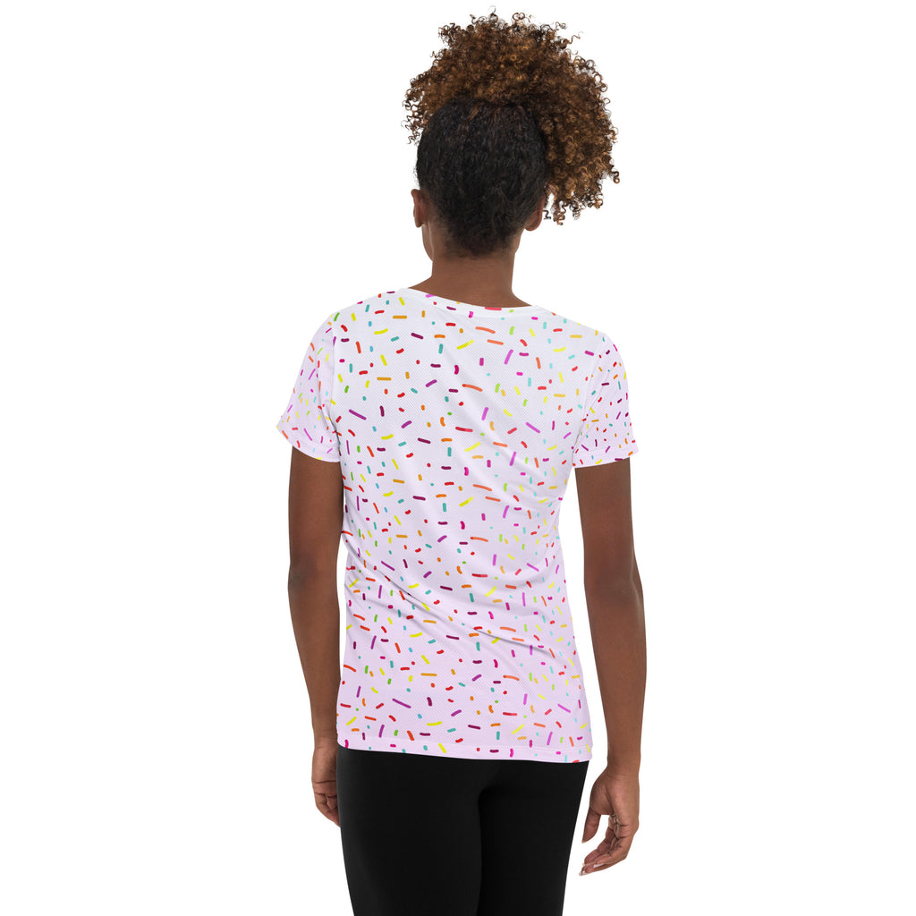 Women’s Colorful Sprinkles Performance Athletic T-Shirt - Lightweight Moisture Wicking Workout Top with UPF 50+
