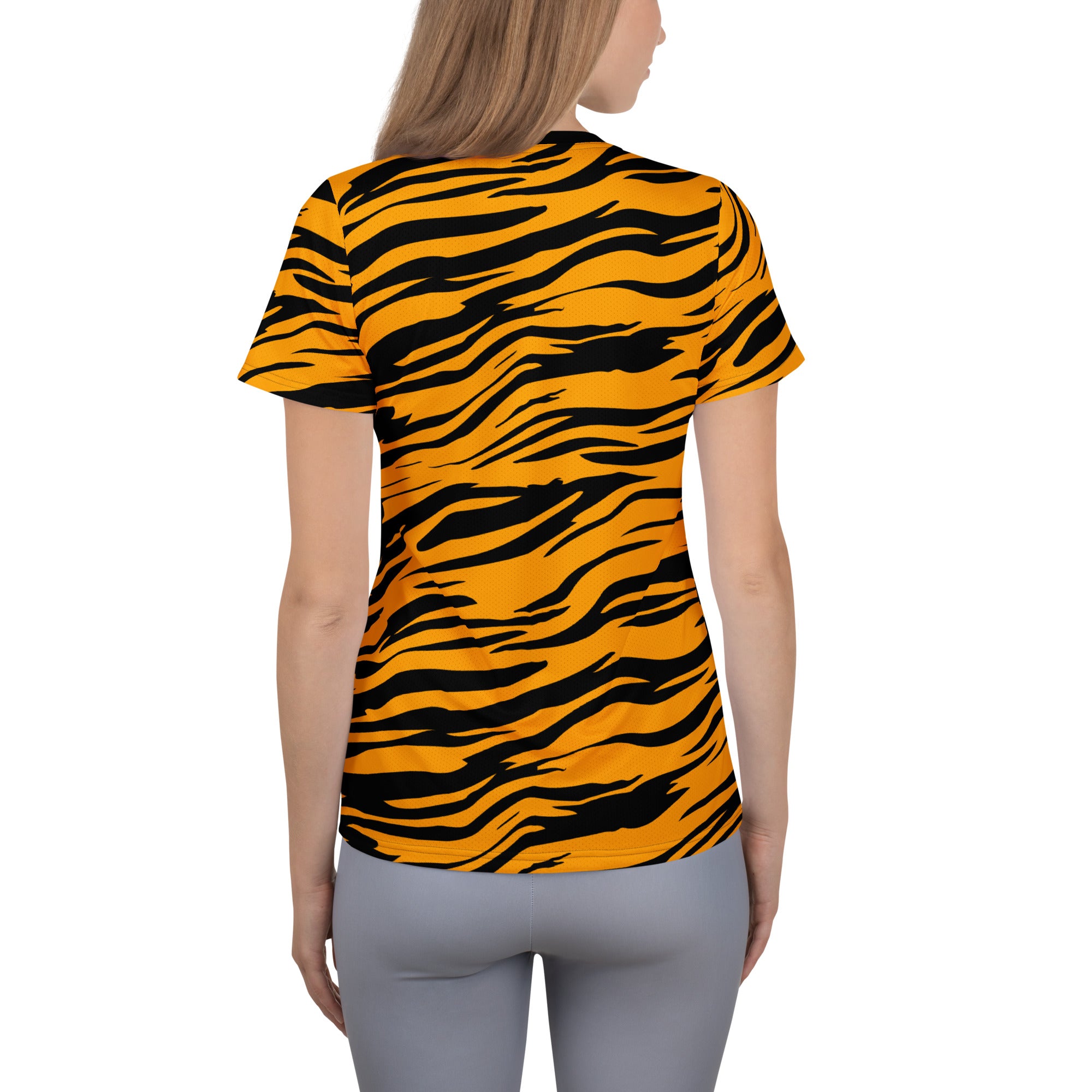 Women’s Tiger Stripe Performance Athletic T-Shirt - Lightweight Moisture Wicking Workout Top with UPF 50+