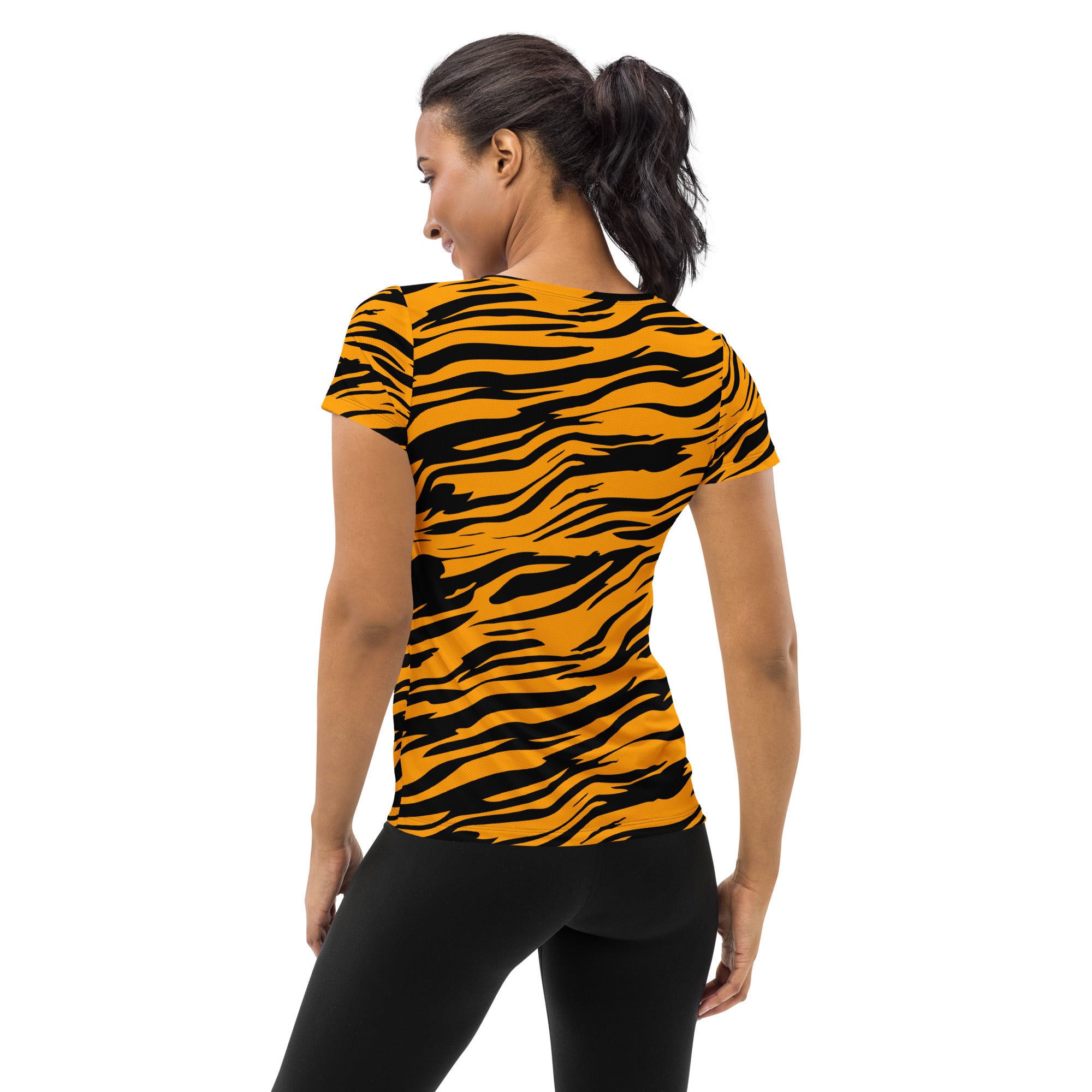 Women’s Tiger Stripe Performance Athletic T-Shirt - Lightweight Moisture Wicking Workout Top with UPF 50+