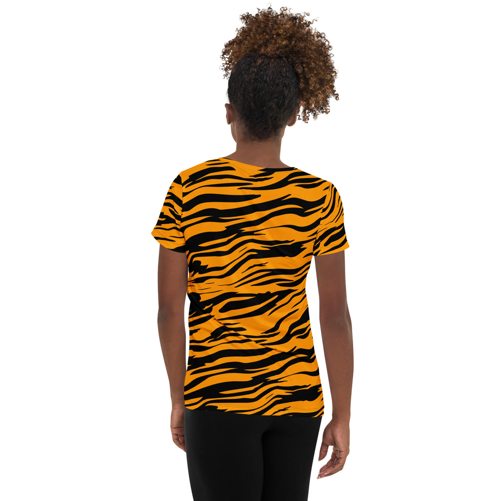 Women’s Tiger Stripe Performance Athletic T-Shirt - Lightweight Moisture Wicking Workout Top with UPF 50+