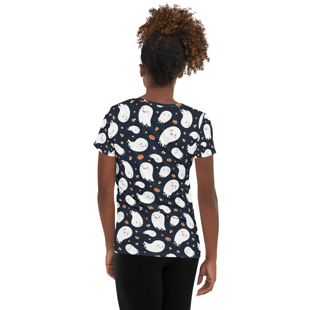 Women’s Ghost Halloween Performance Athletic T-Shirt - Lightweight Moisture Wicking Workout Top with UPF 50+