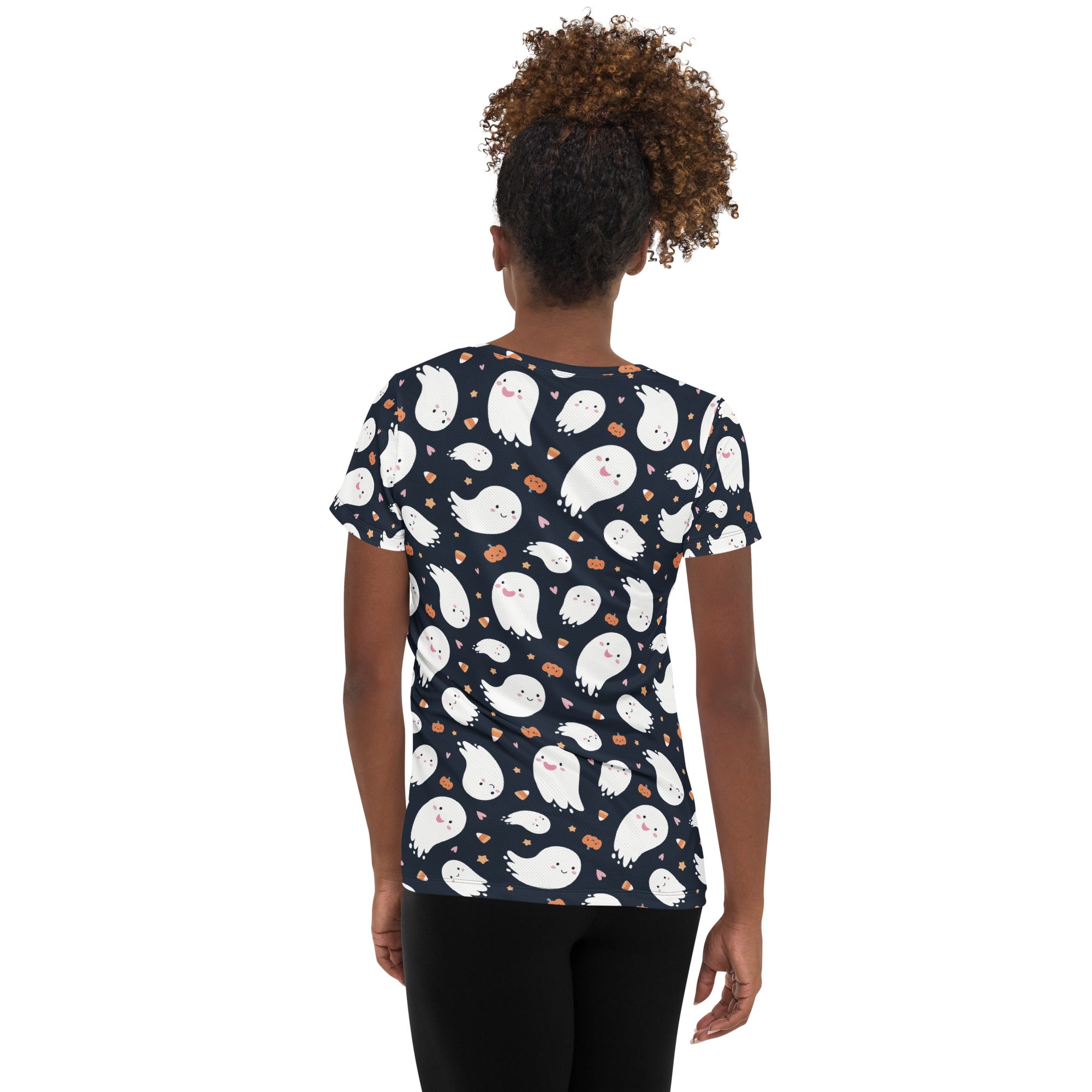 Women’s Ghost Halloween Performance Athletic T-Shirt - Lightweight Moisture Wicking Workout Top with UPF 50+