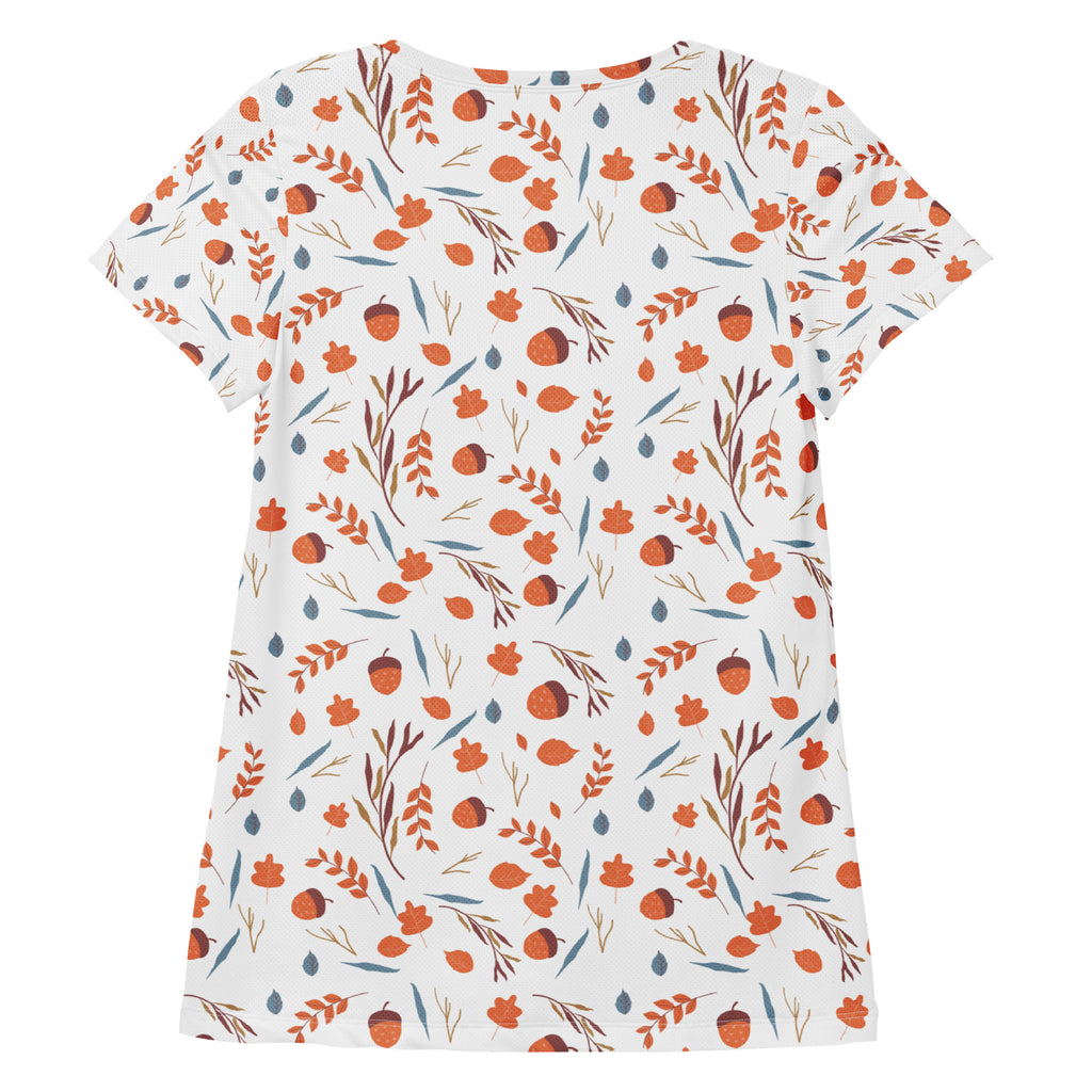 Women’s Fall Leaves & Acorns Performance Athletic T-Shirt - Lightweight Moisture Wicking Workout Top with UPF 50+