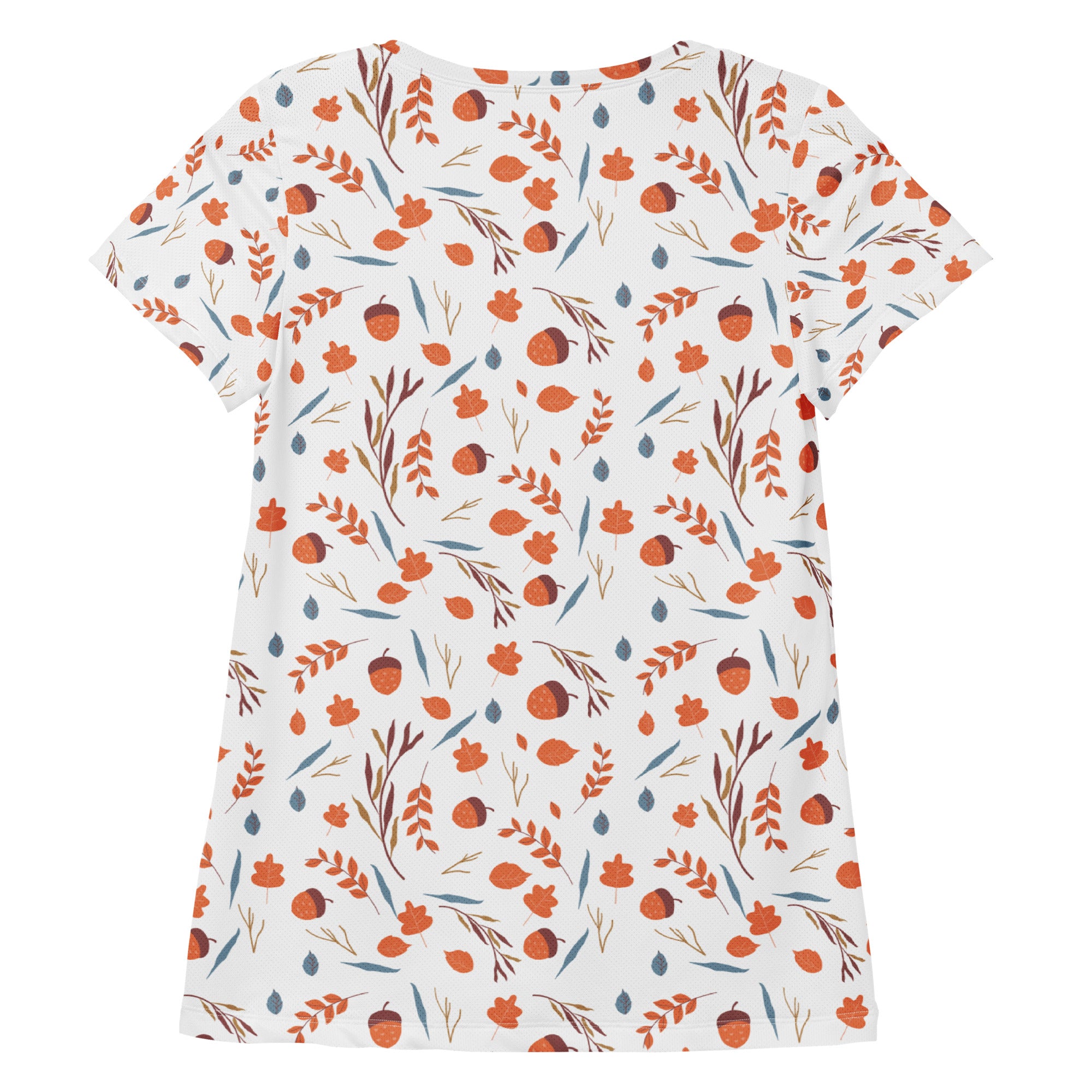 Women’s Fall Leaves & Acorns Performance Athletic T-Shirt - Lightweight Moisture Wicking Workout Top with UPF 50+