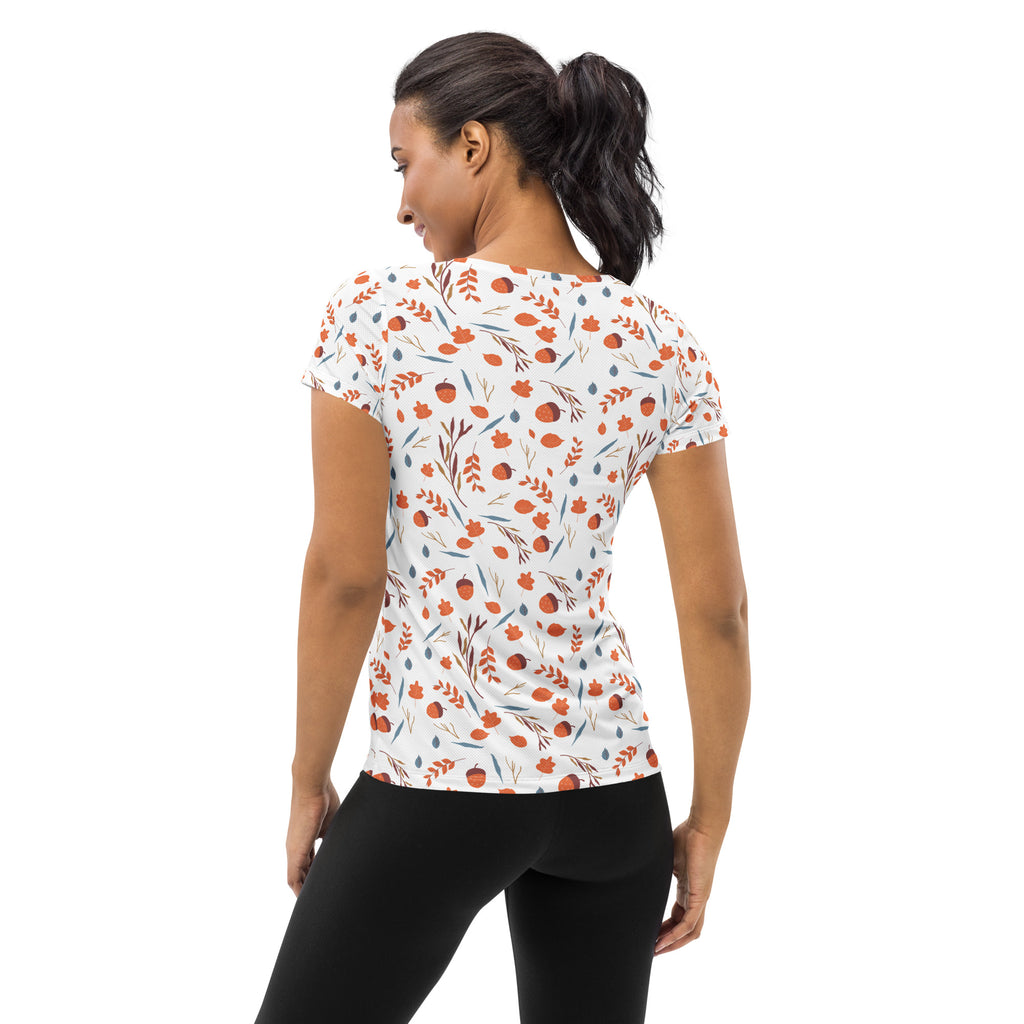 Women’s Fall Leaves & Acorns Performance Athletic T-Shirt - Lightweight Moisture Wicking Workout Top with UPF 50+