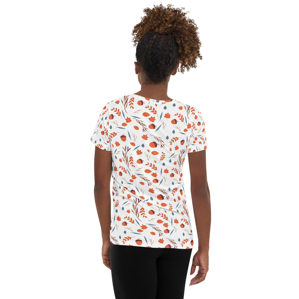Women’s Fall Leaves & Acorns Performance Athletic T-Shirt - Lightweight Moisture Wicking Workout Top with UPF 50+
