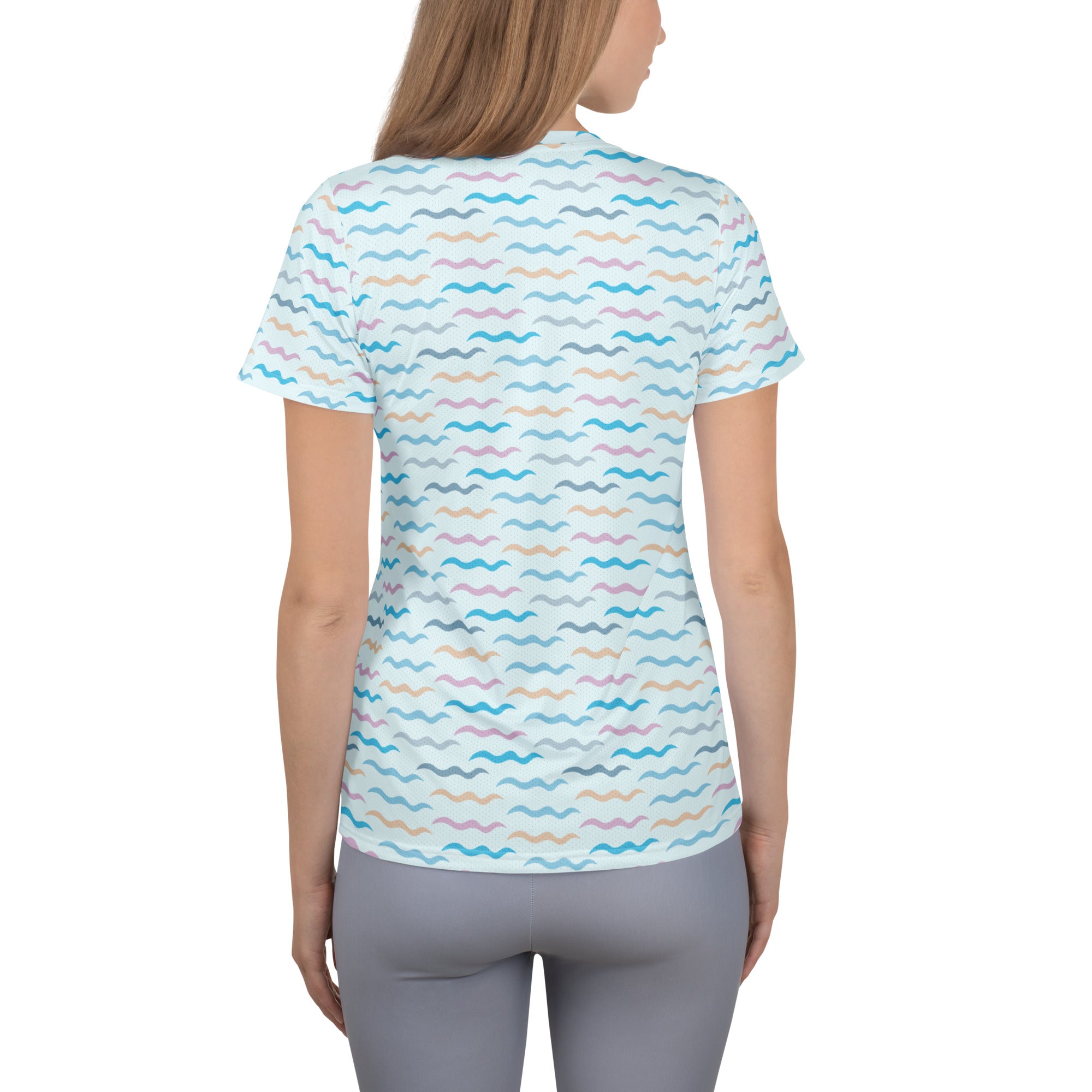 Women’s Pastel Wavy Stripe Performance Athletic T-Shirt - Lightweight Moisture Wicking Workout Top with UPF 50+