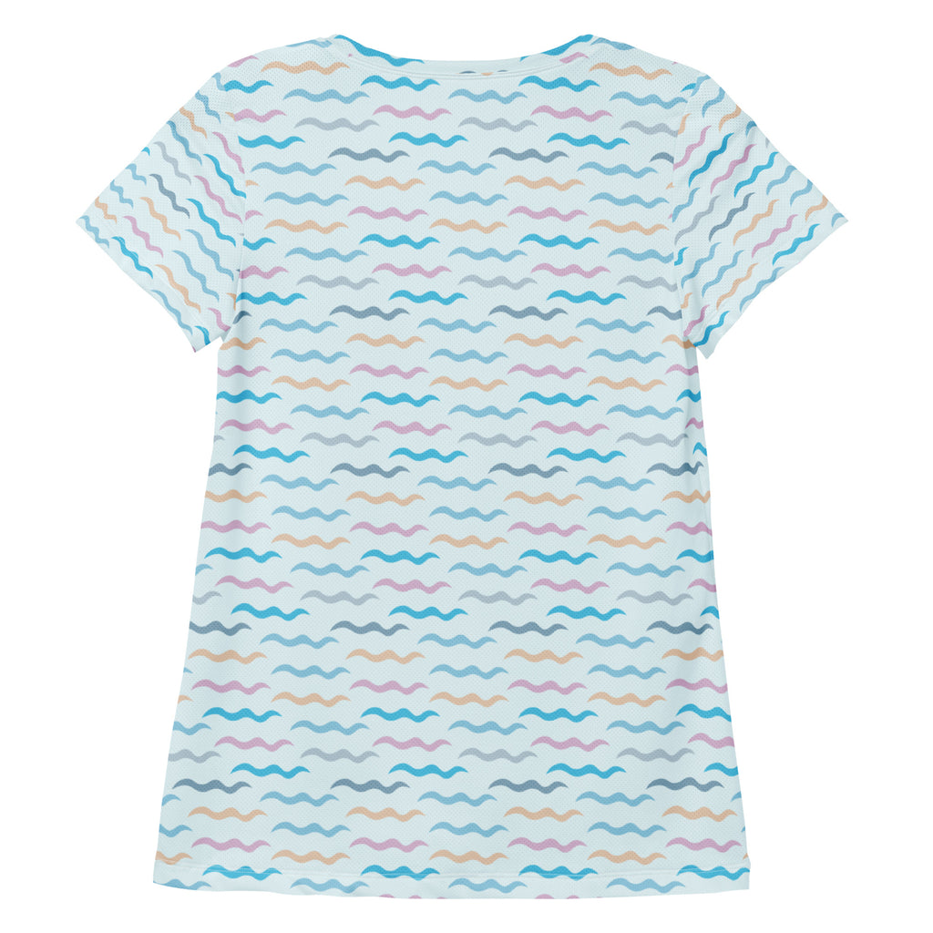 Women’s Pastel Wavy Stripe Performance Athletic T-Shirt - Lightweight Moisture Wicking Workout Top with UPF 50+