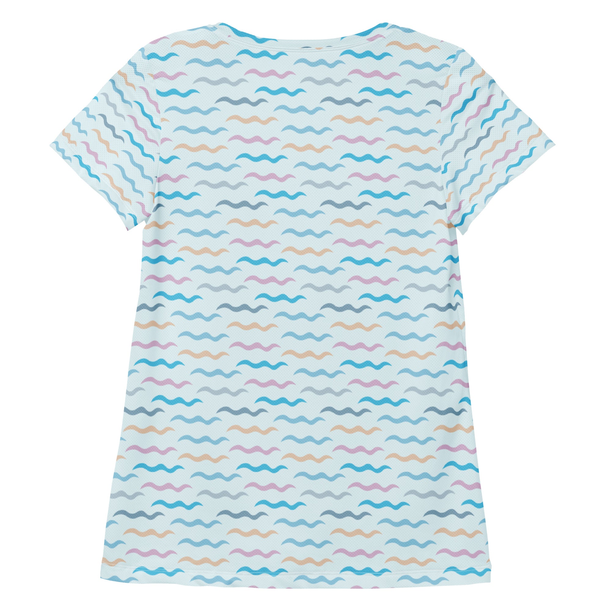 Women’s Pastel Wavy Stripe Performance Athletic T-Shirt - Lightweight Moisture Wicking Workout Top with UPF 50+