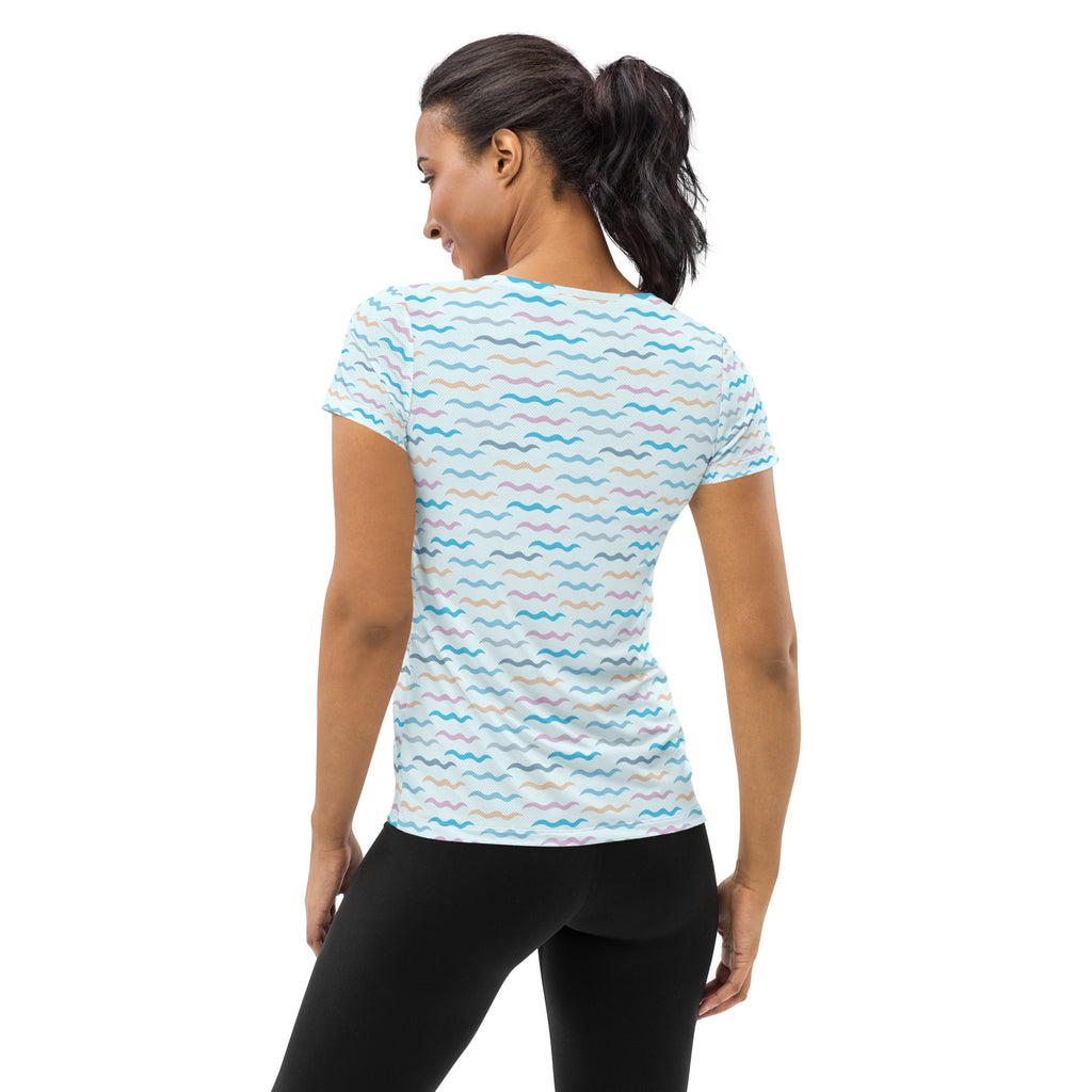 Women’s Pastel Wavy Stripe Performance Athletic T-Shirt - Lightweight Moisture Wicking Workout Top with UPF 50+