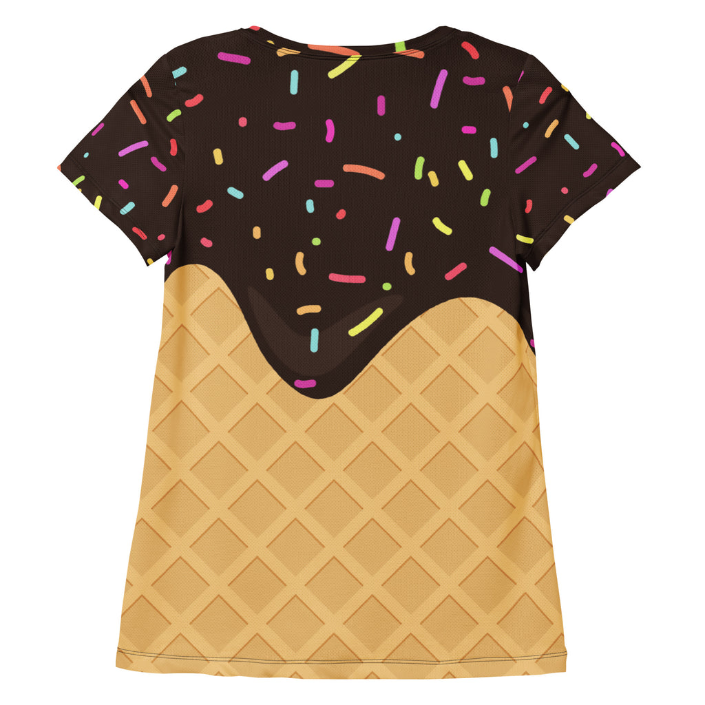 Women’s Chocolate Ice Cream Cone Performance Athletic T-Shirt - Lightweight Moisture Wicking Workout Top with UPF 50+