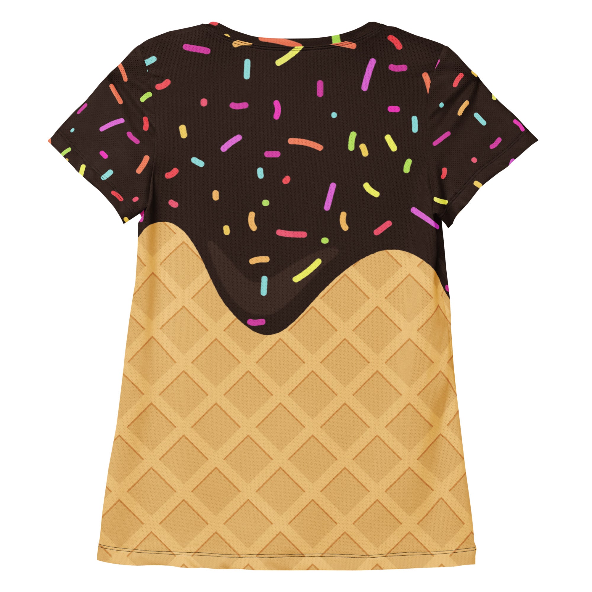 Women’s Chocolate Ice Cream Cone Performance Athletic T-Shirt - Lightweight Moisture Wicking Workout Top with UPF 50+