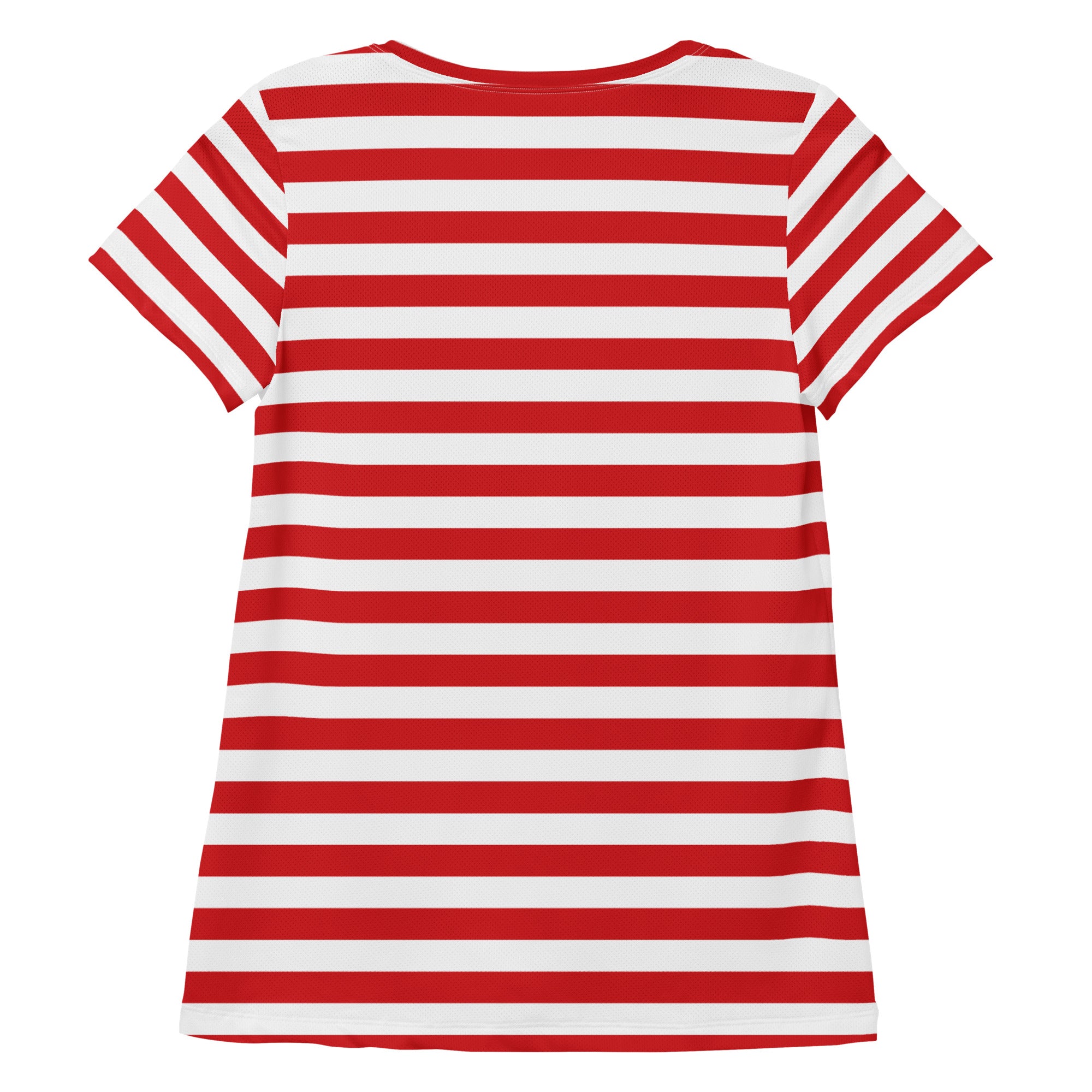 Women’s Striped Red Christmas Performance Athletic T-Shirt - Lightweight Moisture Wicking Workout Top with UPF 50+