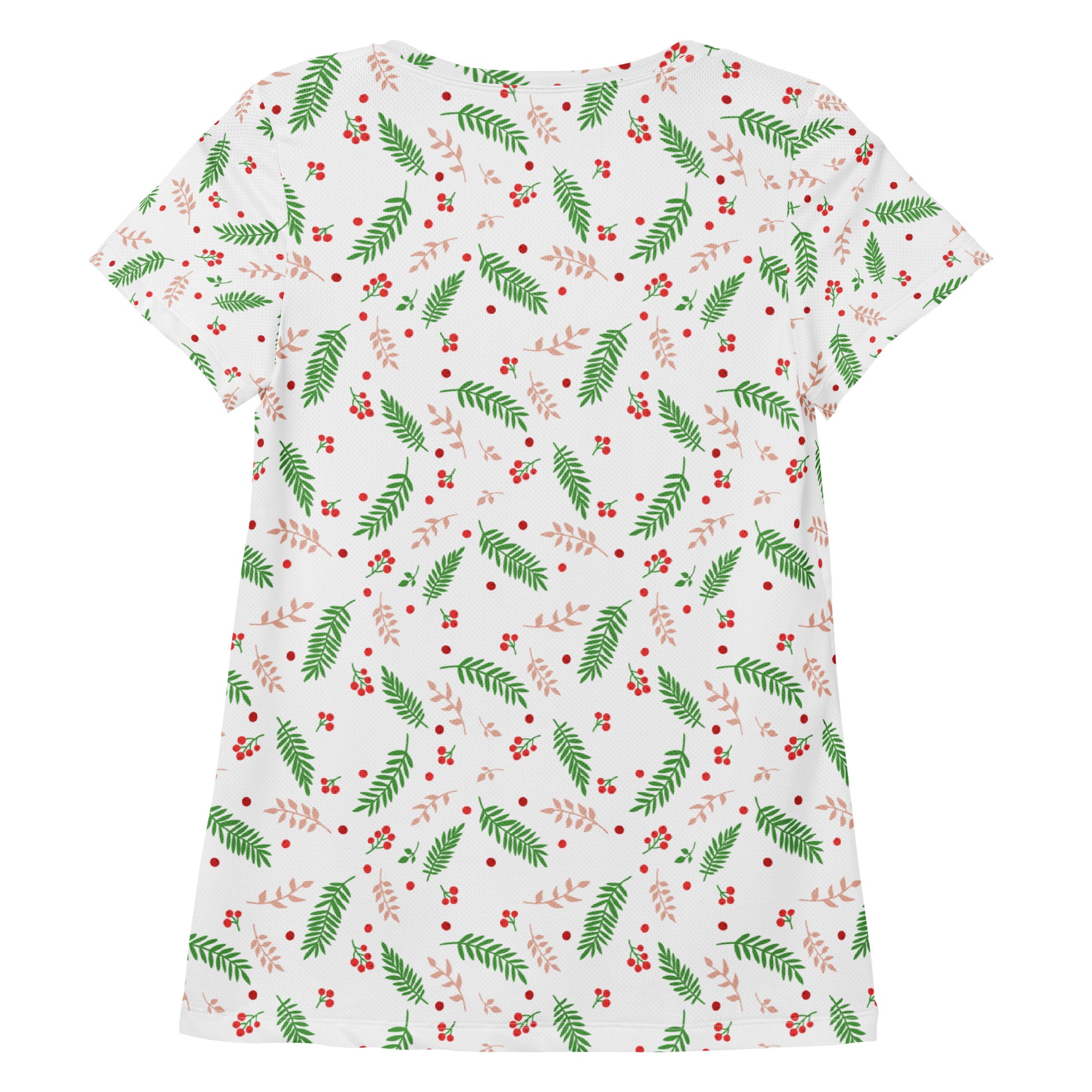 Women’s Christmas Holly Berry Performance Athletic T-Shirt - Lightweight Moisture Wicking Workout Top with UPF 50+
