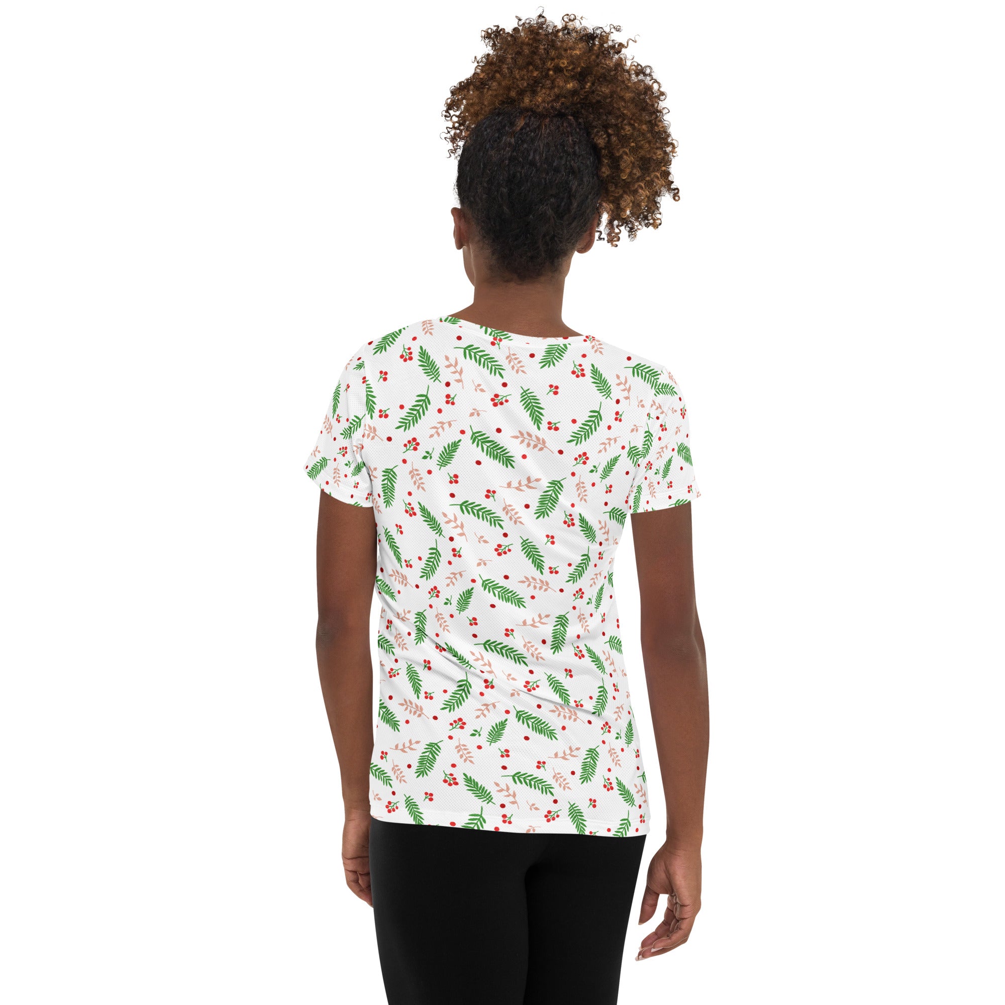 Women’s Christmas Holly Berry Performance Athletic T-Shirt - Lightweight Moisture Wicking Workout Top with UPF 50+