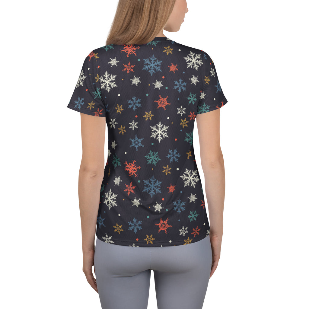 Women’s Colorful Snowflake Performance Athletic T-Shirt - Lightweight Moisture Wicking Workout Top with UPF 50+