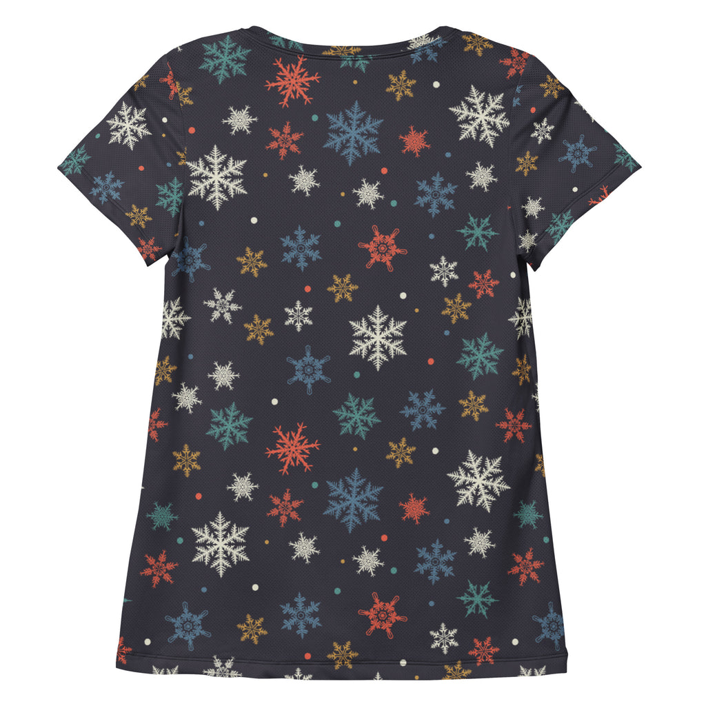 Women’s Colorful Snowflake Performance Athletic T-Shirt - Lightweight Moisture Wicking Workout Top with UPF 50+