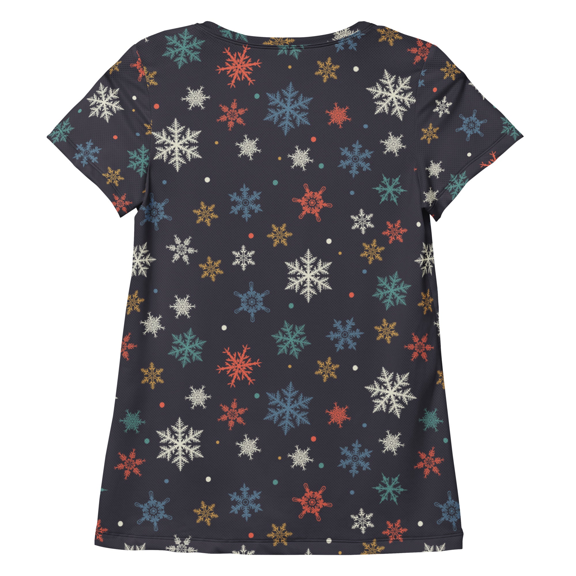 Women’s Colorful Snowflake Performance Athletic T-Shirt - Lightweight Moisture Wicking Workout Top with UPF 50+