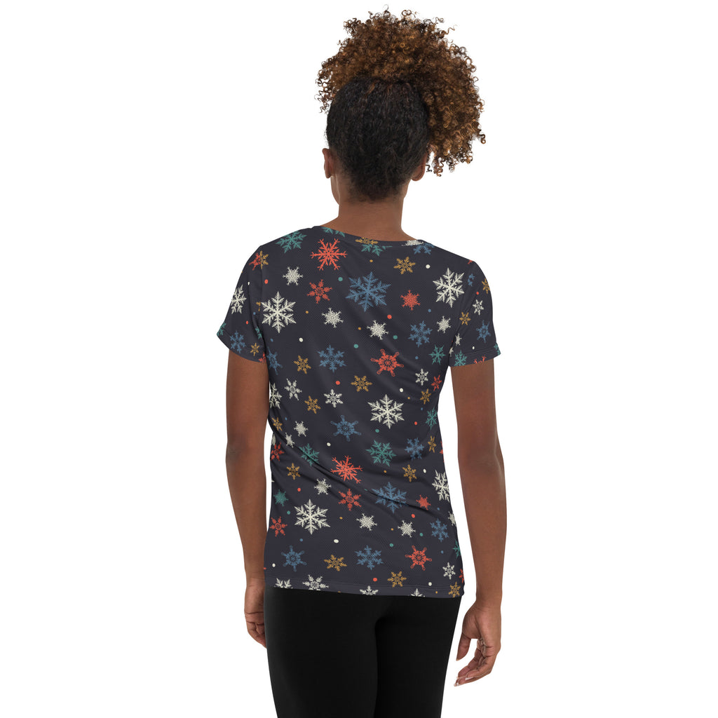 Women’s Colorful Snowflake Performance Athletic T-Shirt - Lightweight Moisture Wicking Workout Top with UPF 50+