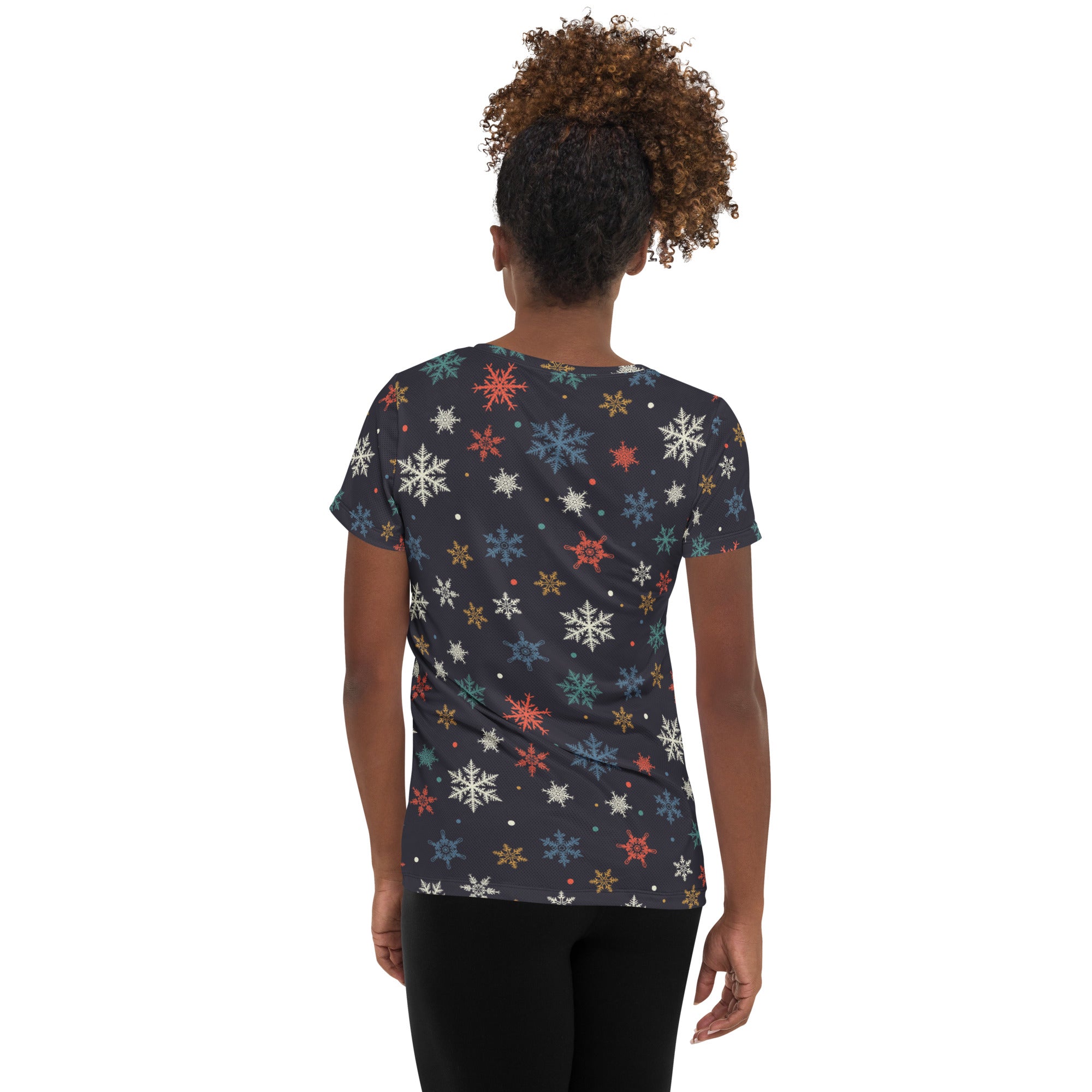 Women’s Colorful Snowflake Performance Athletic T-Shirt - Lightweight Moisture Wicking Workout Top with UPF 50+