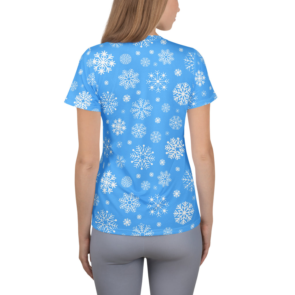 Women’s Blue Snowflake Performance Athletic T-Shirt - Lightweight Moisture Wicking Workout Top with UPF 50+