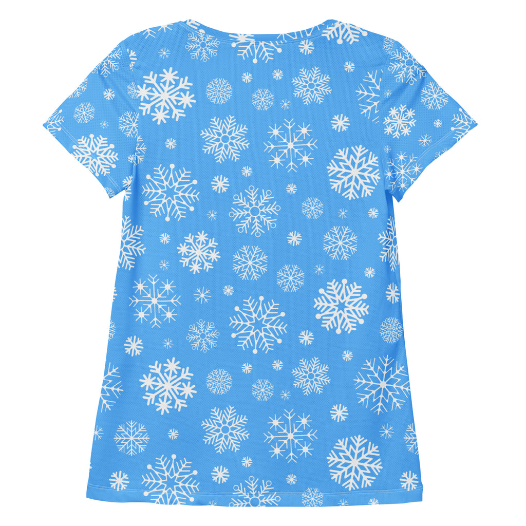 Women’s Blue Snowflake Performance Athletic T-Shirt - Lightweight Moisture Wicking Workout Top with UPF 50+