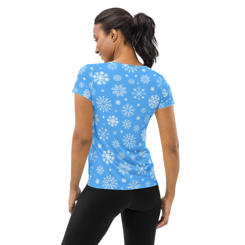 Women’s Blue Snowflake Performance Athletic T-Shirt - Lightweight Moisture Wicking Workout Top with UPF 50+