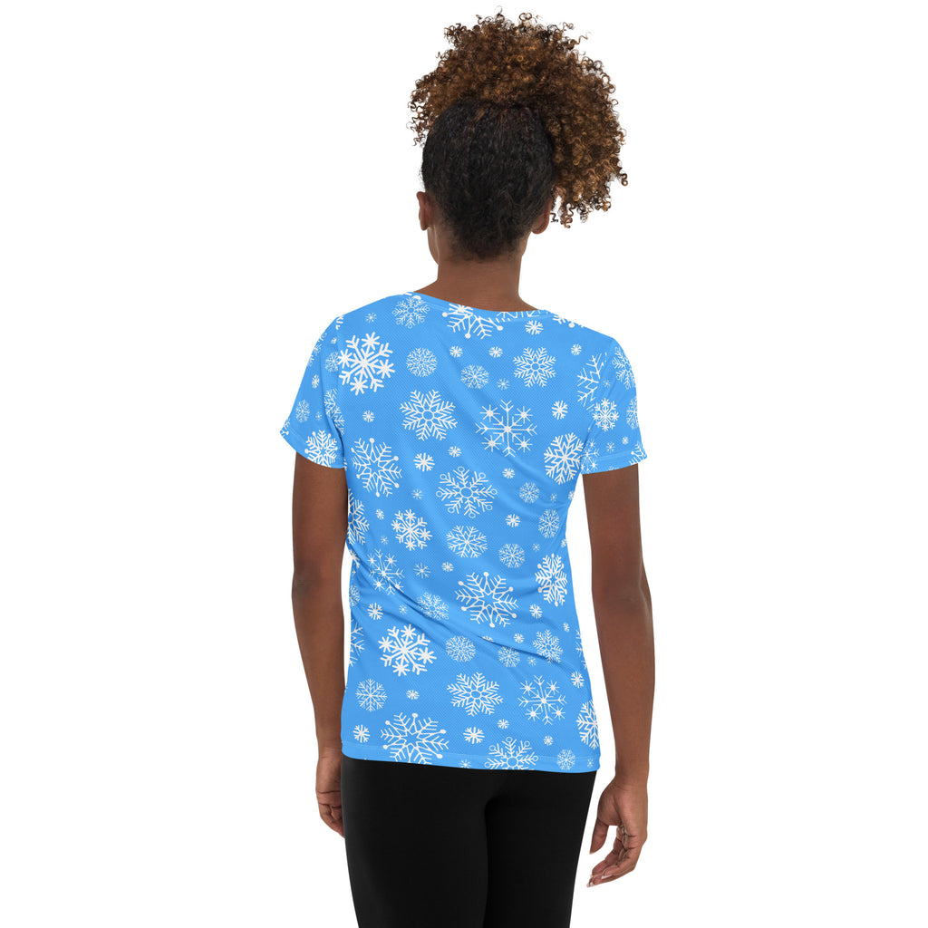 Women’s Blue Snowflake Performance Athletic T-Shirt - Lightweight Moisture Wicking Workout Top with UPF 50+