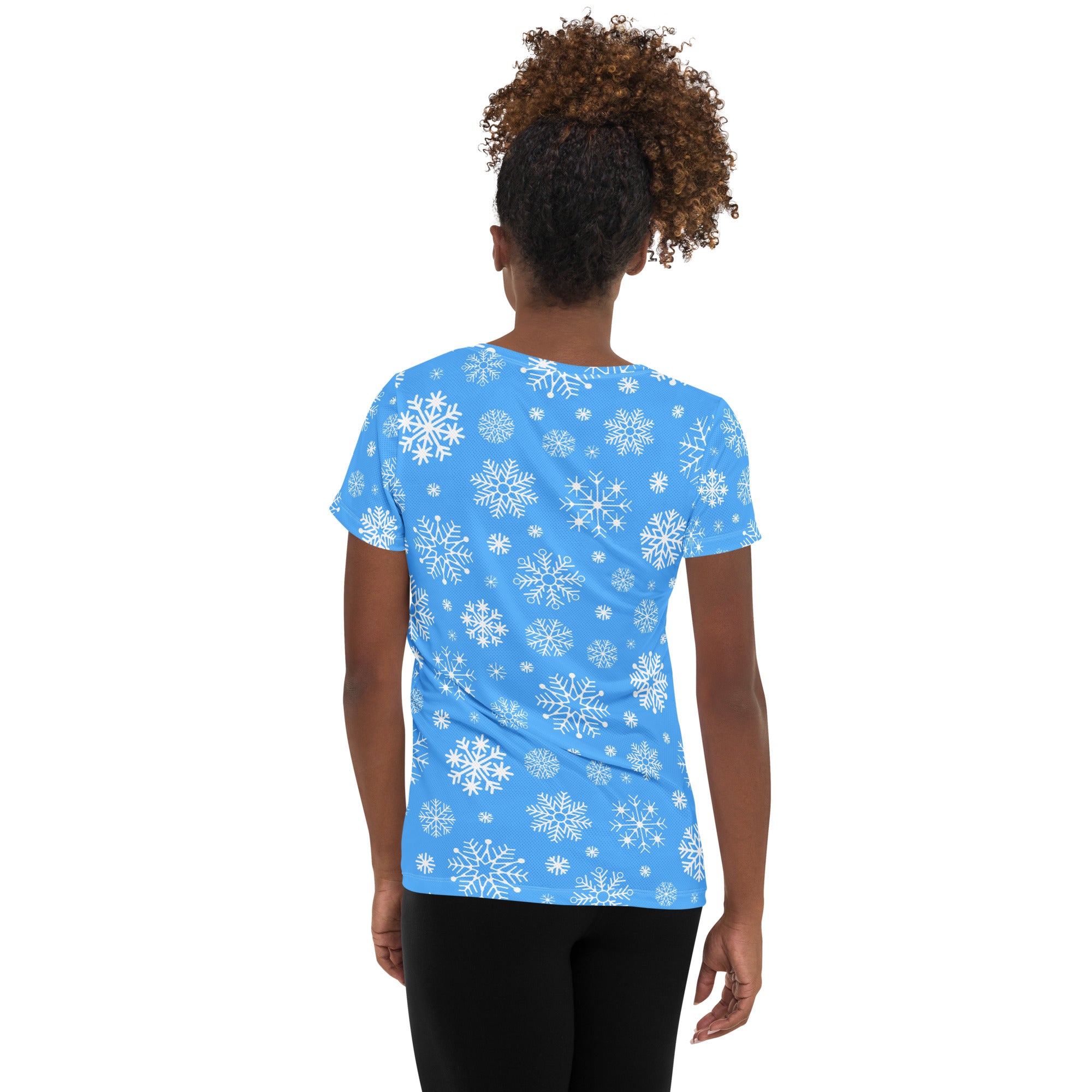 Women’s Blue Snowflake Performance Athletic T-Shirt - Lightweight Moisture Wicking Workout Top with UPF 50+